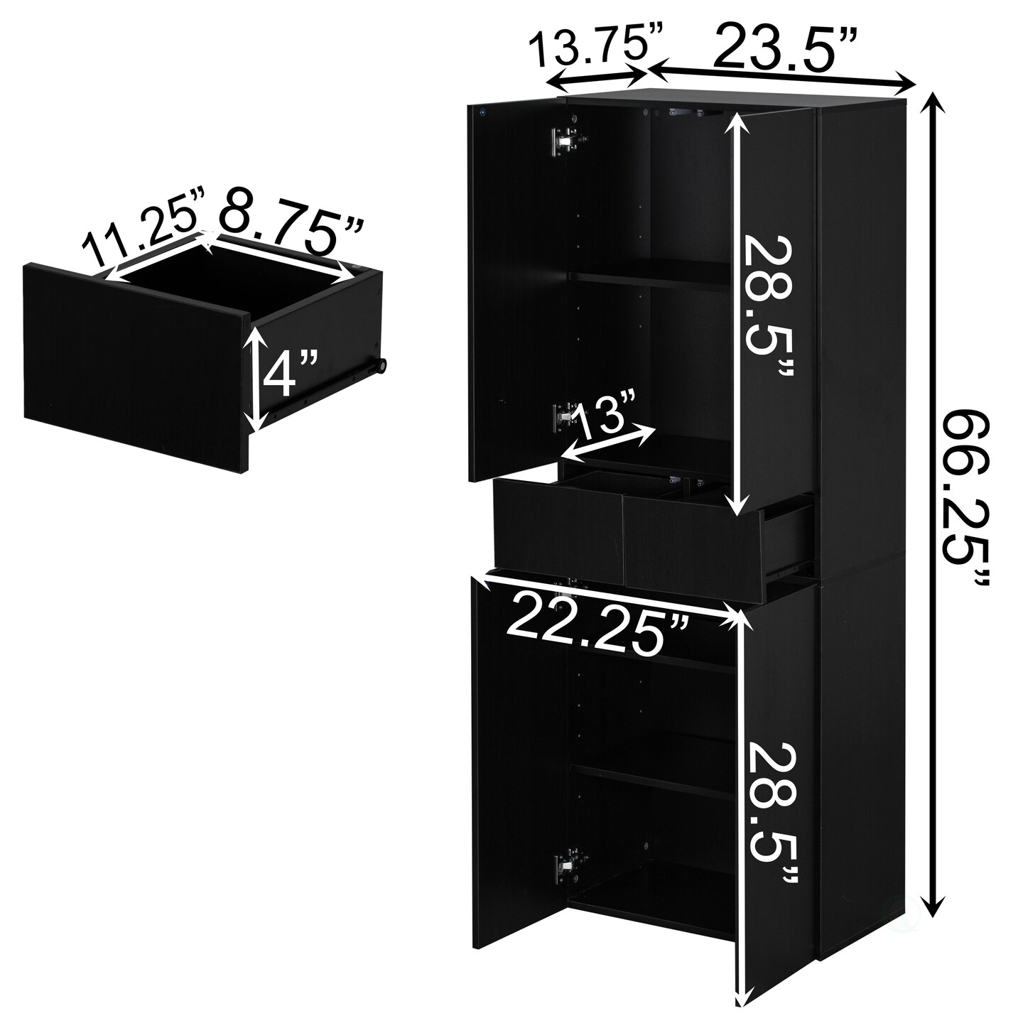 66-Inch Multi-Functional Finish Kitchen Pantry Cabinet with 4 Doors, 3 Adjustable Shelves, 2 Cabinets with 1 Drawer – Elegant Freestanding Farmhouse Storage for Kitchen, Dining and Living Room