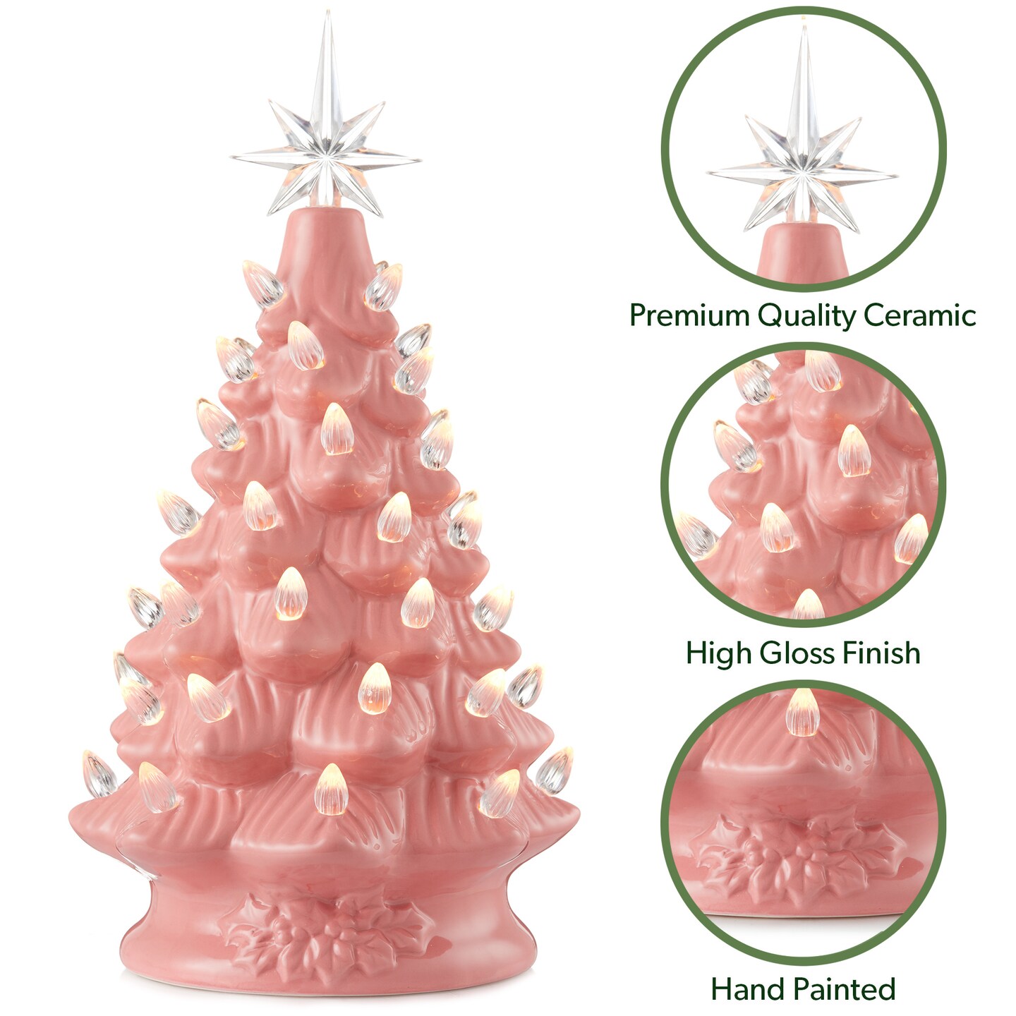 Casafield Hand Painted Ceramic Christmas Tree, 12-Inch Pre-Lit Tree with 100 Multi Color Lights and 2 Star Toppers