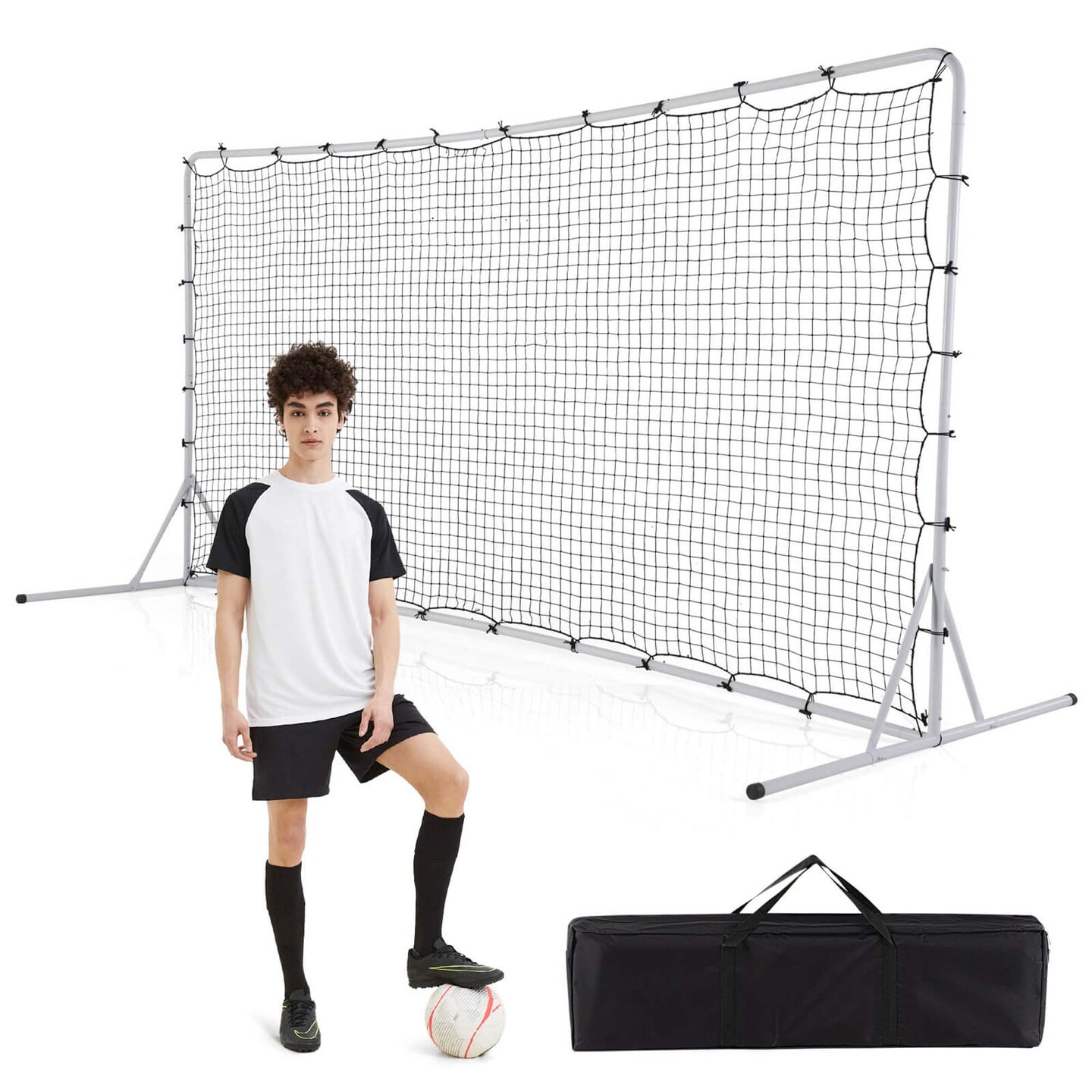 Costway Soccer Rebounder Net 12 x 6 FT Portable Football Training Equipment with Net White/Black