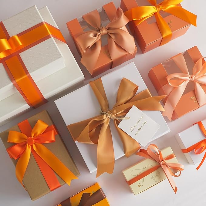 Terracotta Ribbon 1 inch Orange Double-faced Satin Ribbon Pack 6 Rolls, Silk Satin Ribbons for Fall Wedding Flower Bouquet Wrap Hair Bows Making Gift Wrapping and Crafts&#x2014;Total 30 Yards