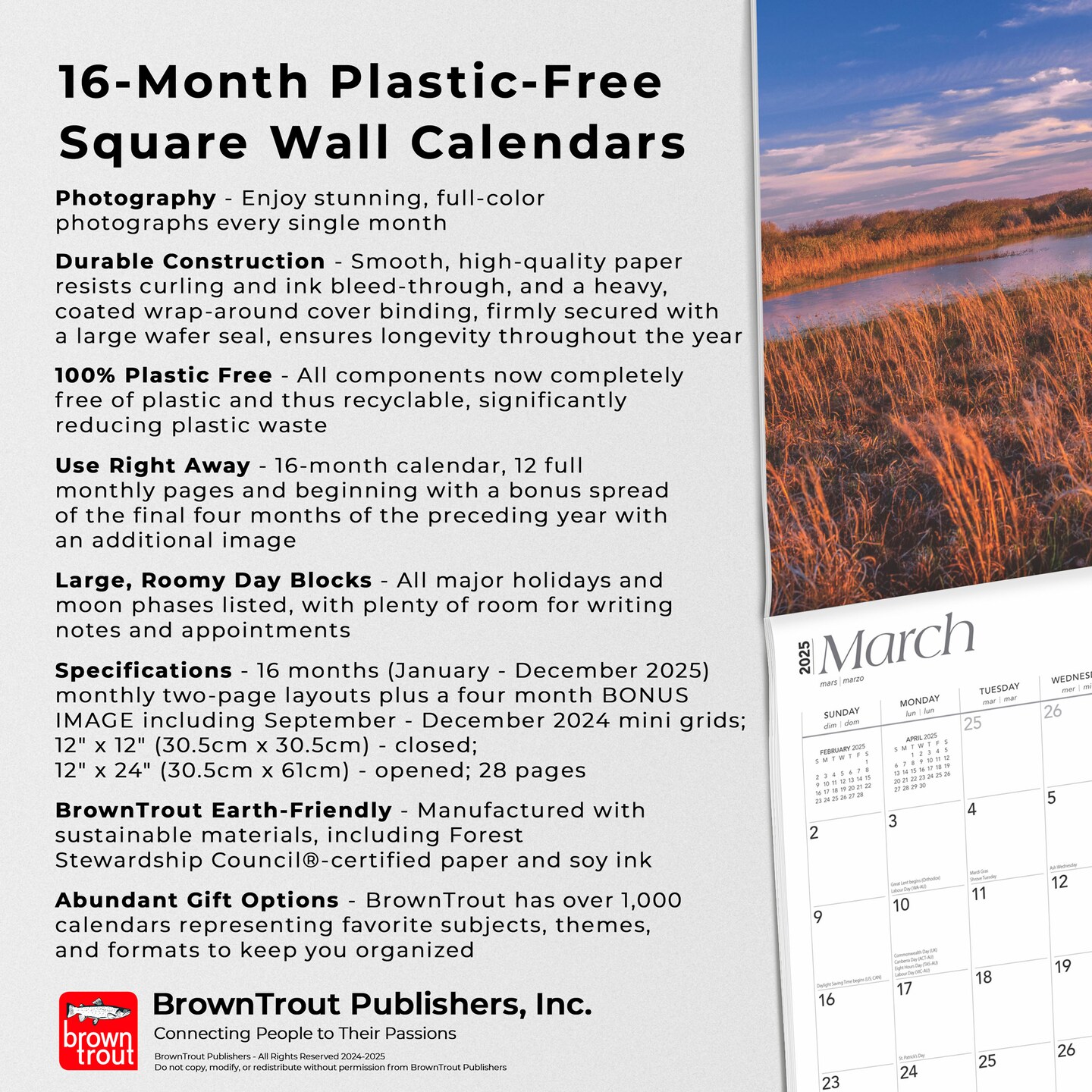 Maryland Wild &#x26; Scenic | 2025 12 x 24 Inch Monthly Square Wall Calendar | Plastic-Free | BrownTrout | USA United States of America Southeast State Nature