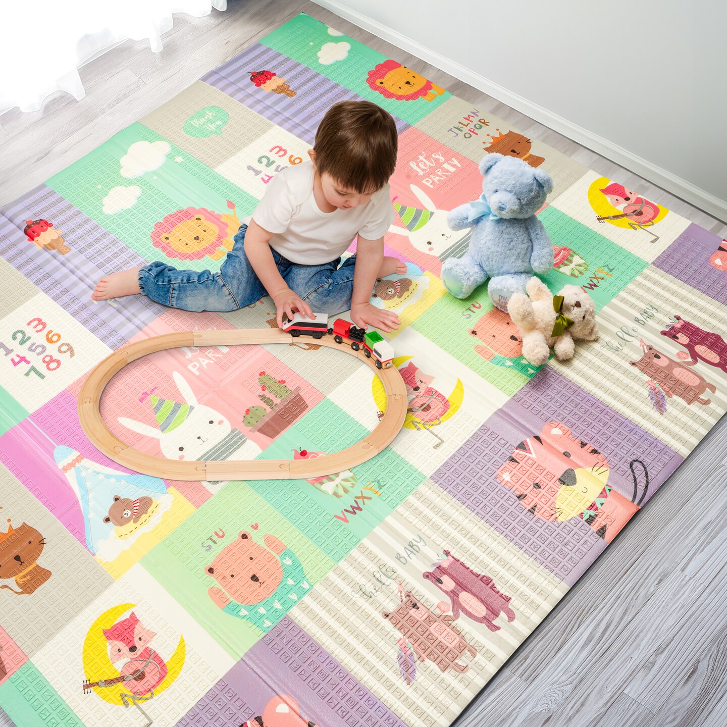 Sorbus Foldable Baby Play Mat, Kids Foam Mats for Playtime &#x26; Tummy Time with Travel Bag for Babies, Toddlers, and Kids (Woodland Buddies)