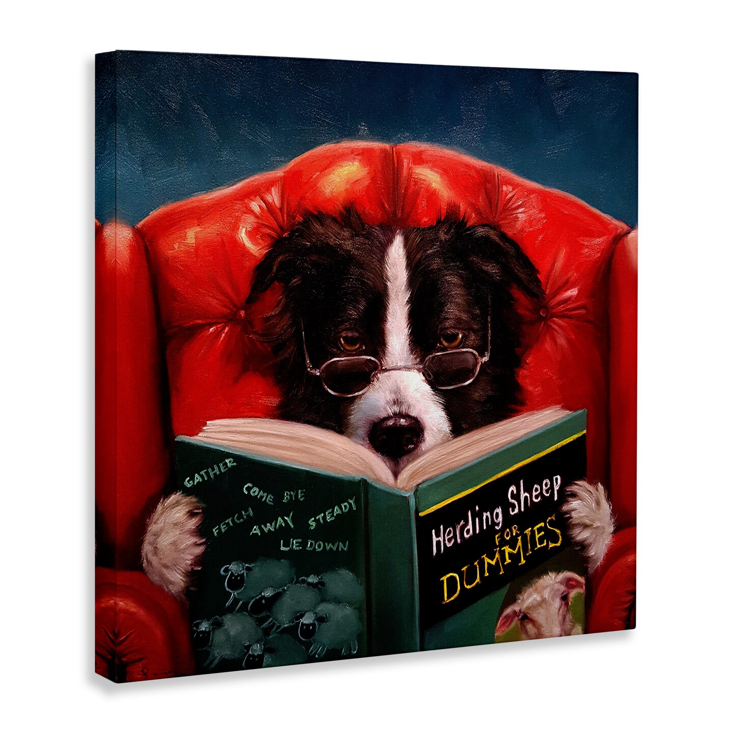Stupell Industries Sheep Dog Reading for Dummies Canvas Wall Art