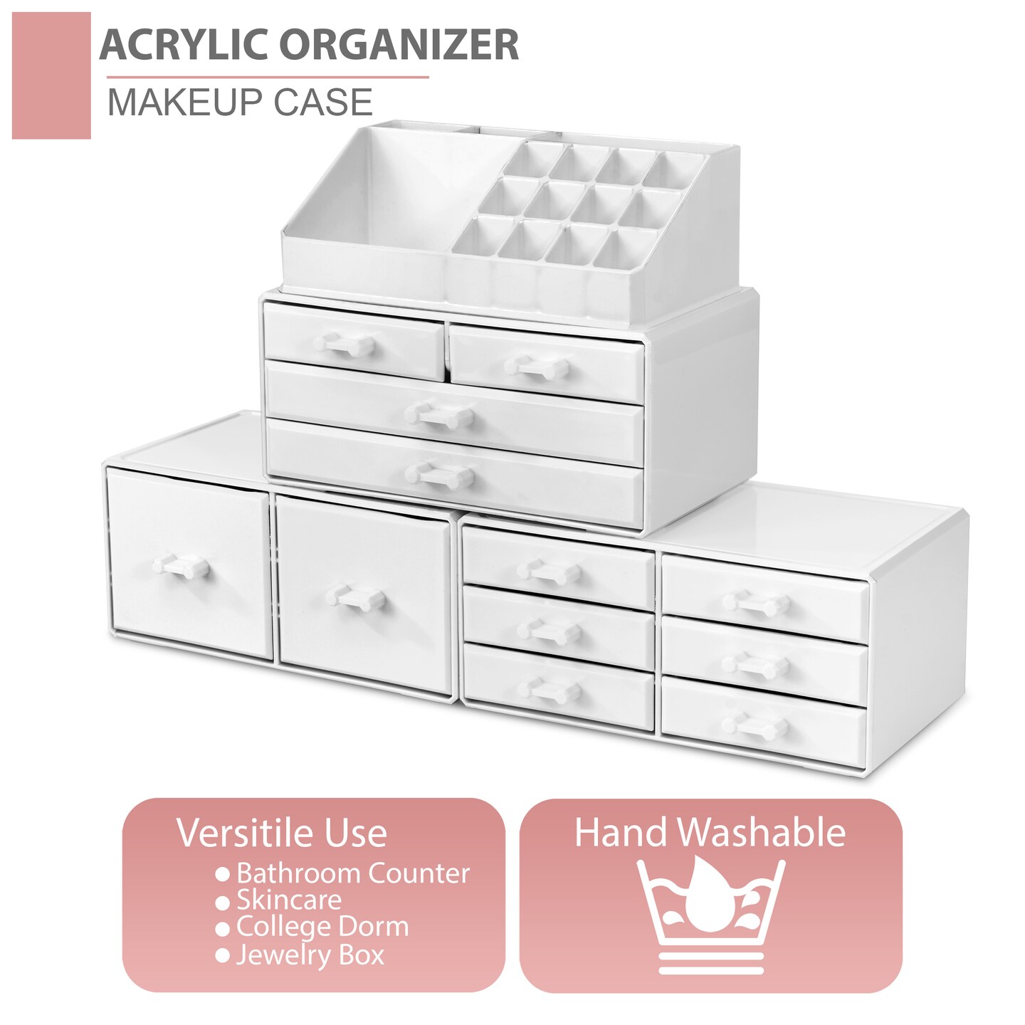 Sorbus Large Makeup Organizer - Stackable Jewelry, Cosmetics, and Skin Care Storage with 12 Drawers and Lipstick and Makeup Brush Holder