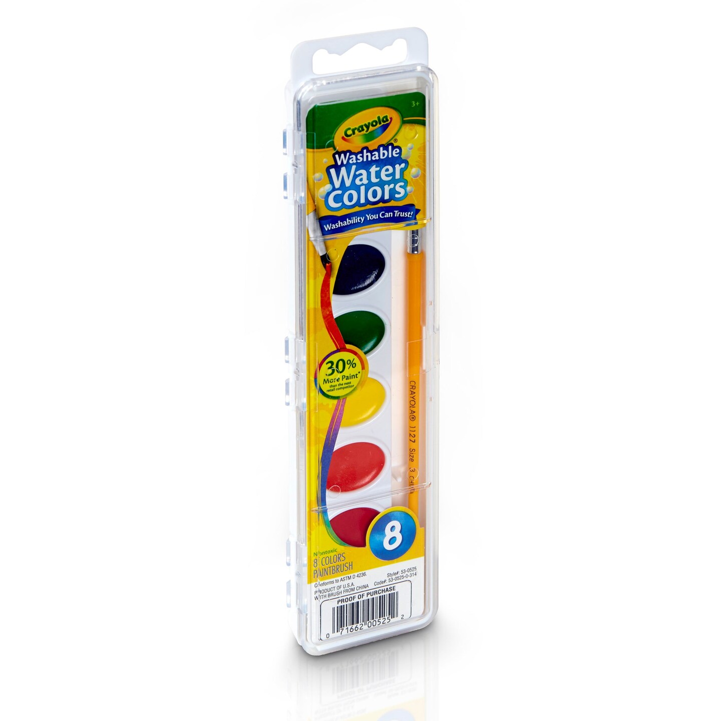 Semi-Moist Washable Watercolor Set, 8 Colors