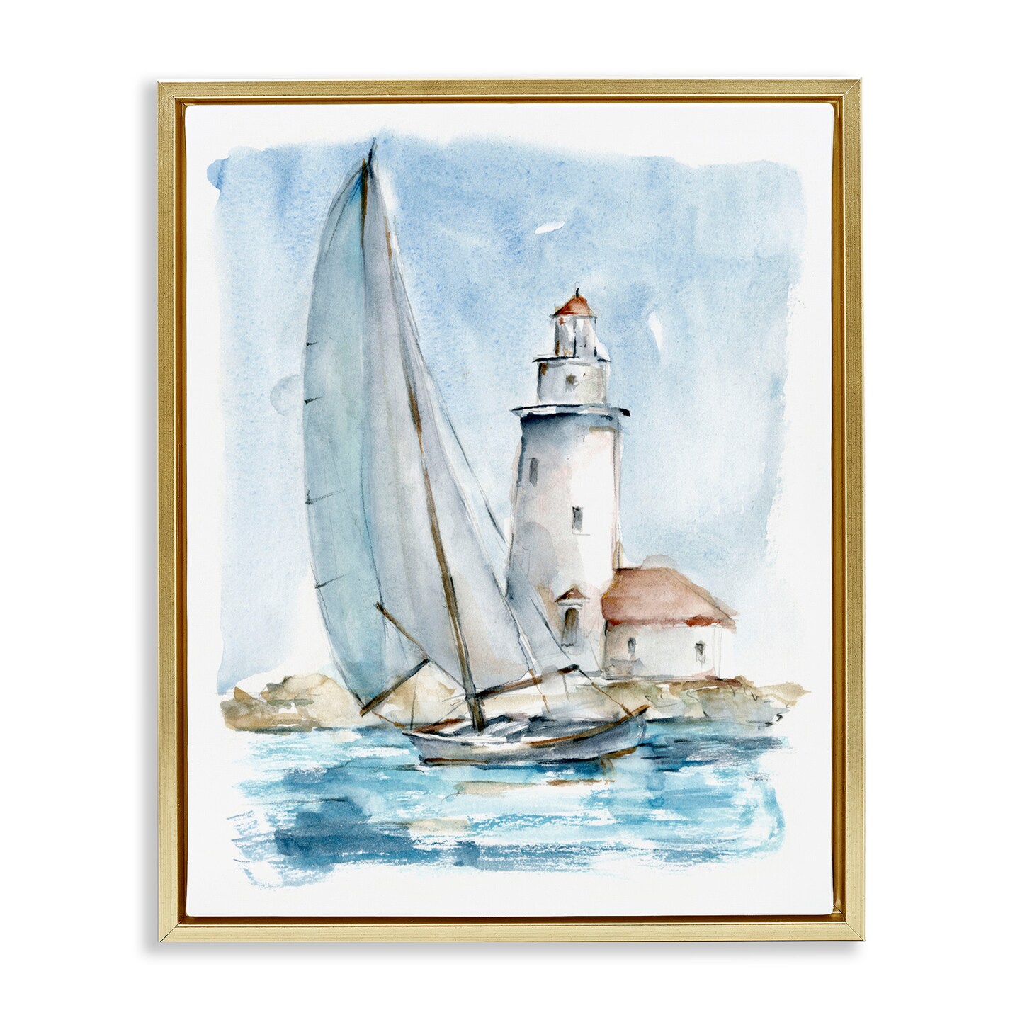 Stupell Industries Nautical Sailboat & Lighthouse Framed Floater Canvas Wall Art