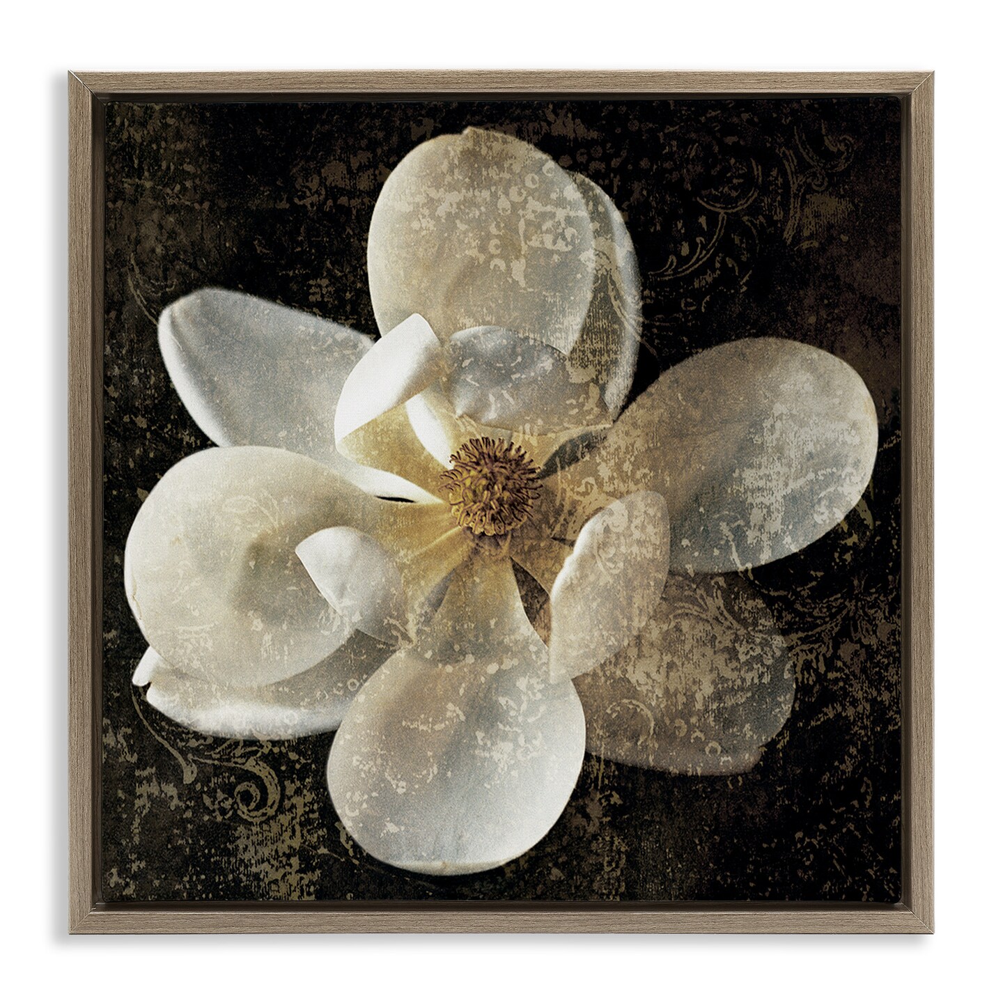 Stupell Industries Rustic Patterned Magnolia Framed Floater Canvas Wall Art