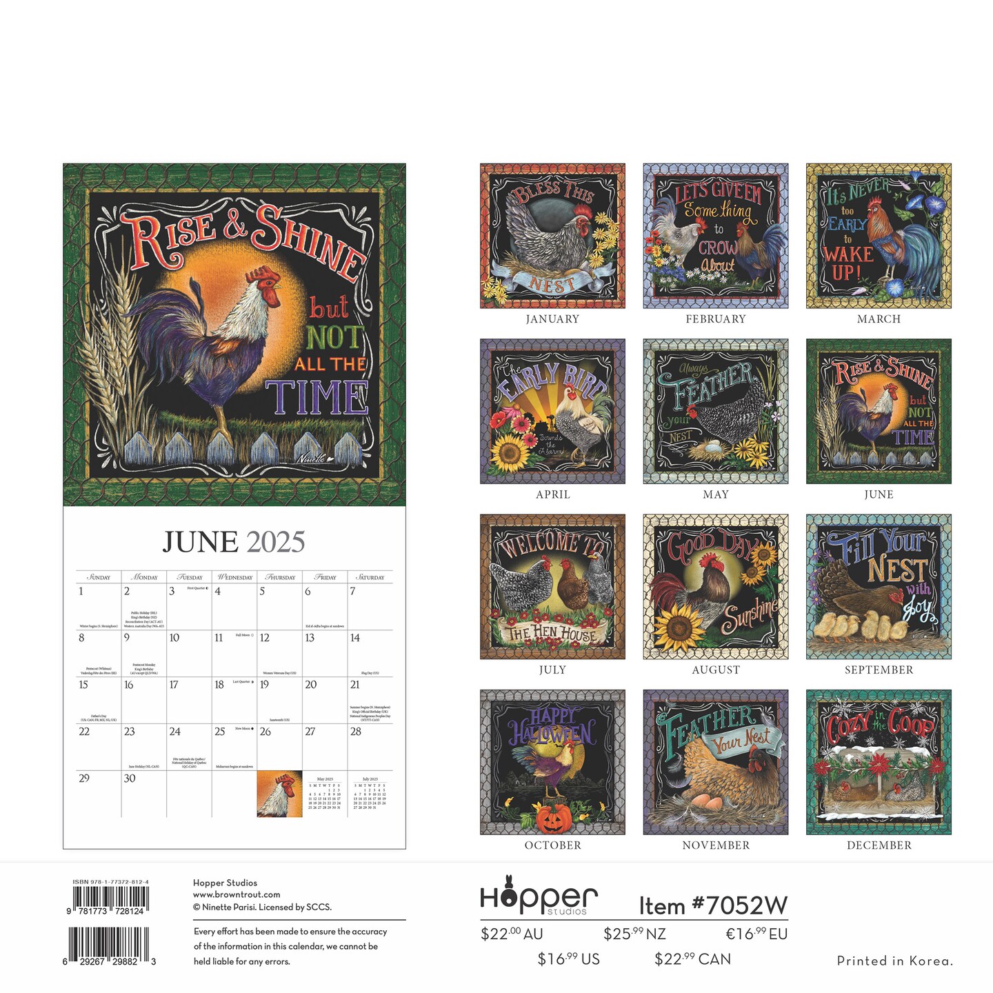 Bless This Nest | 2025 12 x 24 Inch Monthly Square Wall Calendar | Featuring the Artwork of Ninette Parisi | Plastic-Free | Hopper Studios | Chalkboard Style Artwork