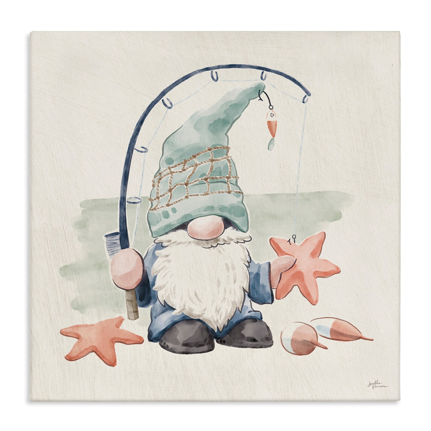 Stupell Industries Summer Beach Fishing Gnome Canvas Wall Art