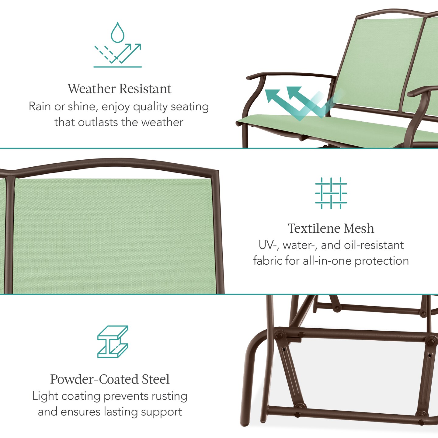 Best Choice Products 2-Person Outdoor Swing Glider, Steel Patio Loveseat, Bench Rocker w/ Armrests