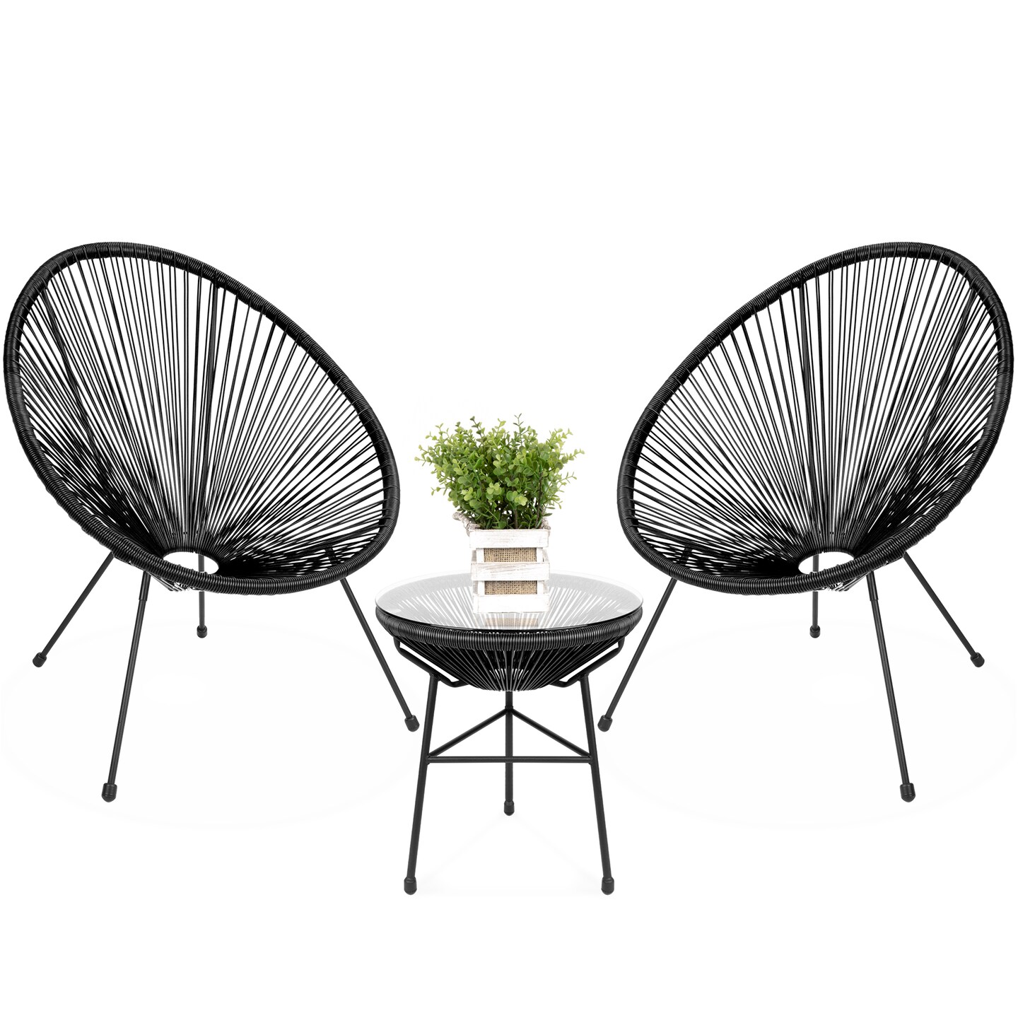 Best Choice Products 3-Piece All-Weather Patio Acapulco Bistro Furniture Set w/ Rope, Glass Top Table