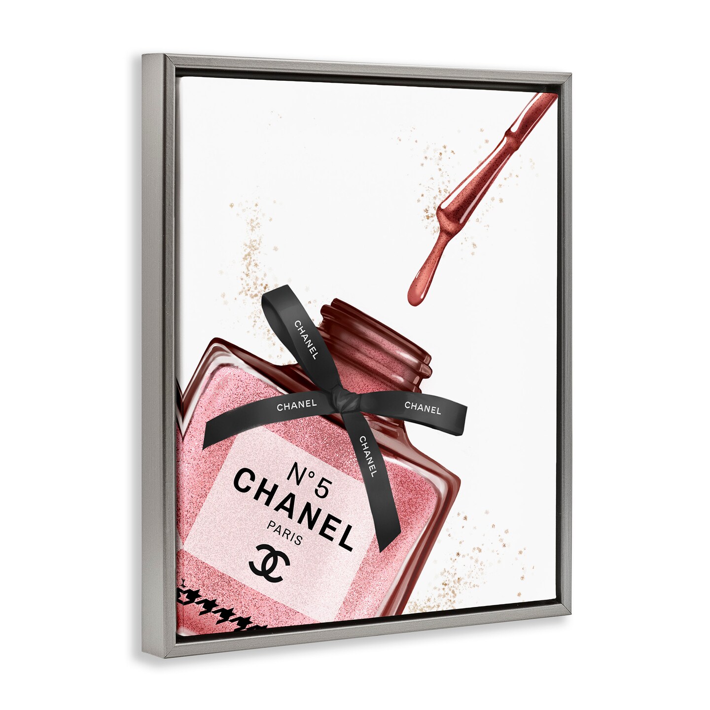 Stupell Industries Makeup Nail Polish Brush Drip Framed Floater Canvas Wall Art