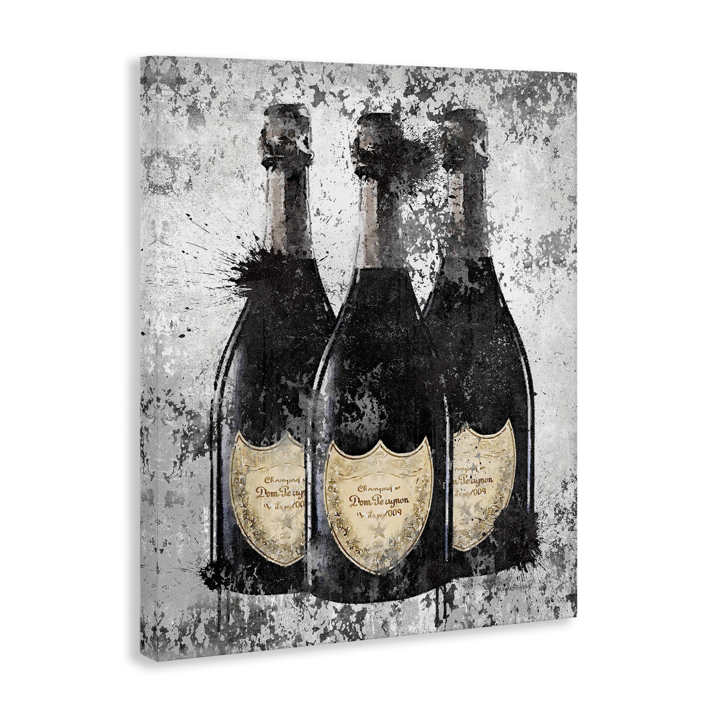 Stupell Industries Champagne Bottles Grey & Gold Canvas Wall Art