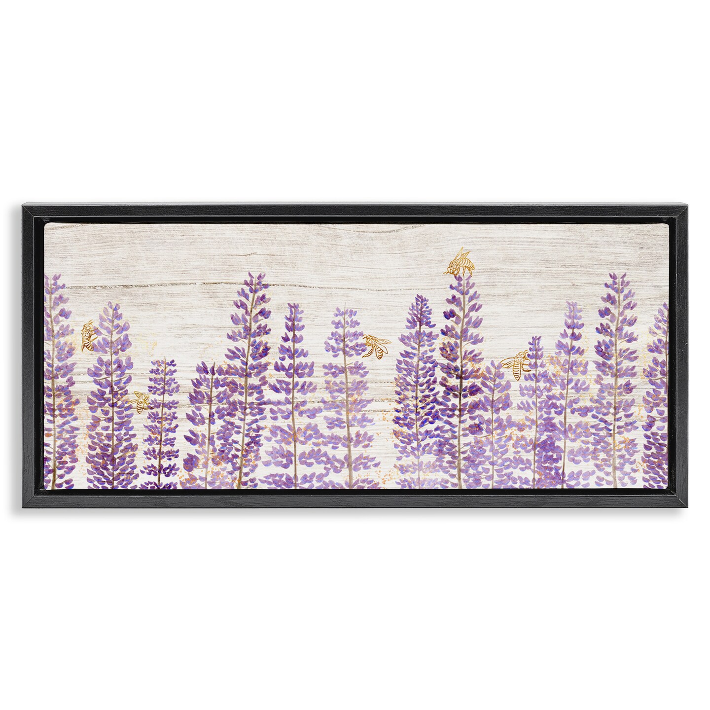 Stupell Industries Rustic Purple Lilacs &#x26; Bees Framed Floater Canvas Wall Art