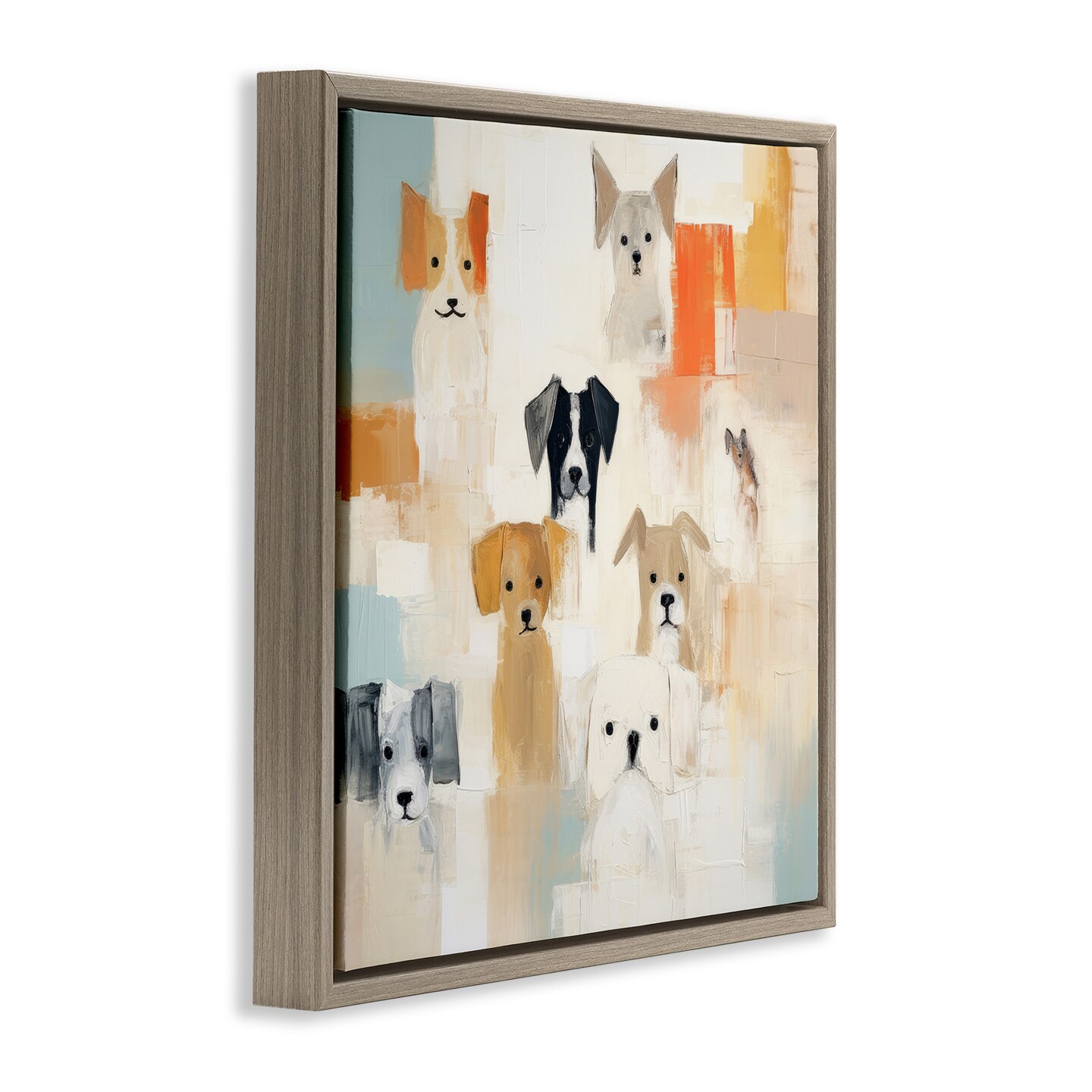 Stupell Industries Modern Dog Collage Framed Floater Canvas Wall Art