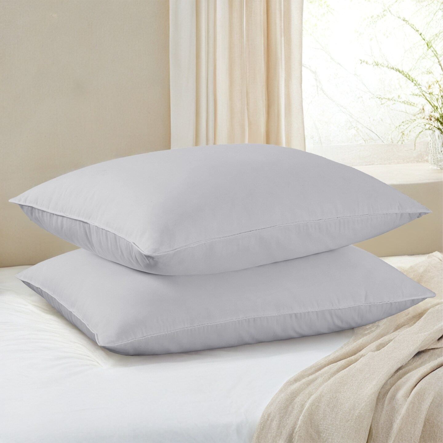 Peace Nest 2 Pack Medium Support Goose Feather Down Bed Pillow With Breathable Cotton Cover