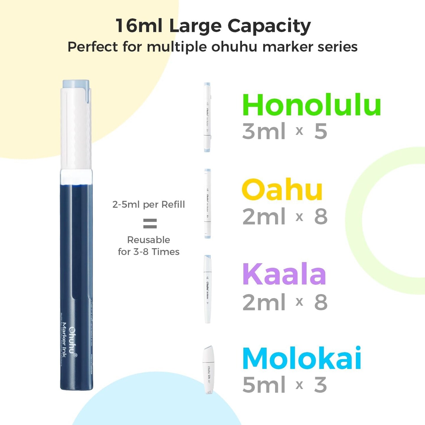 Ohuhu Ink - Y050 Summer Lemon - Refill Ink for Ohuhu Alcohol Markers - Honolulu, Honolulu B, Oahu, Kaala, and Molokai Series, 16ML