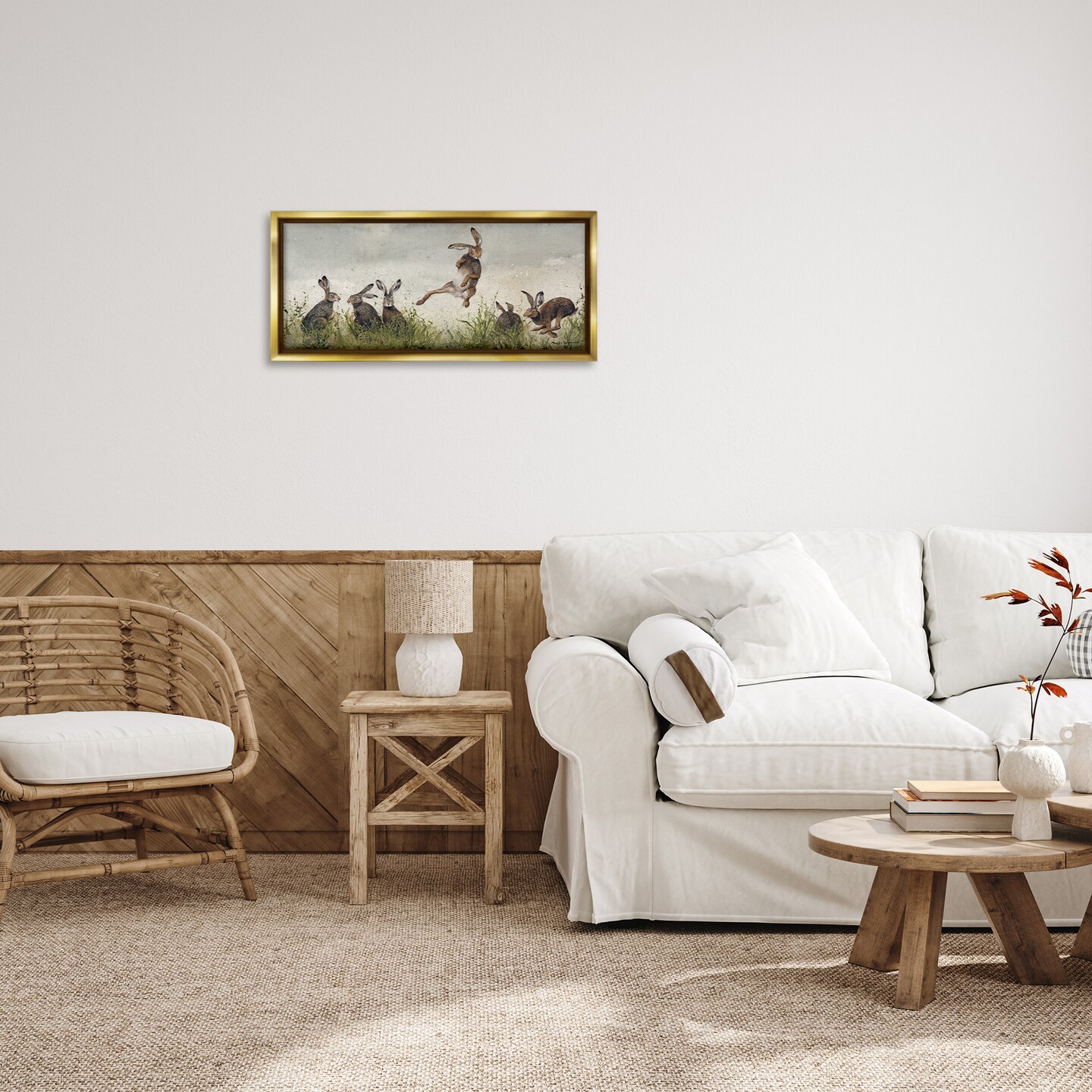 Stupell Industries Jumping Hares in Wild Framed Floater Canvas Wall Art