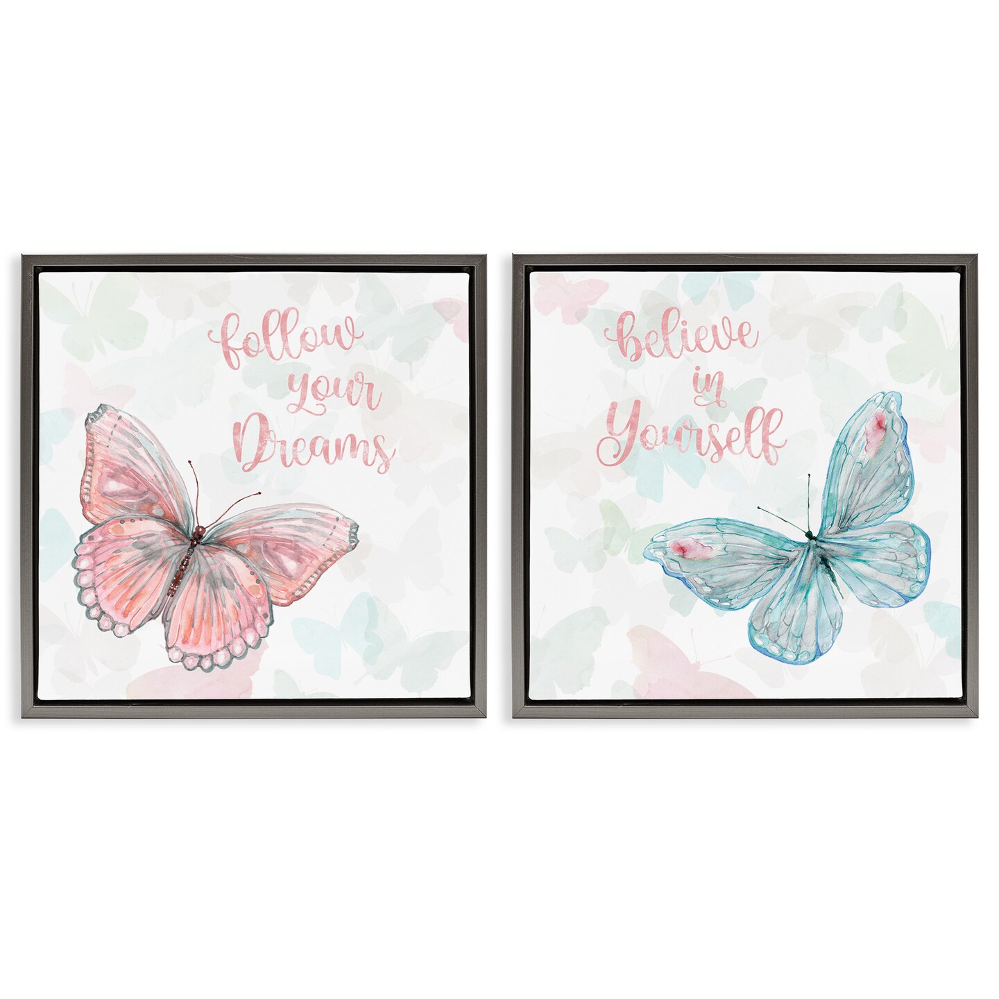 Stupell Industries Believe In Dreams Butterflies Framed Floater Canvas Wall Art