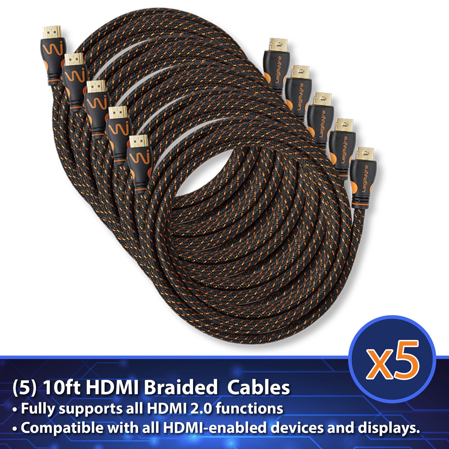 LegitWire 10 ft 4K High Speed HDMI Cables - 18Gbps HDMI 2.0 (4K @ 60hz HDR UHD 4:4:4 Chroma) - Ethernet - Locking Head - Deep Color Ultra HD with ARC, 3D, HDCP 2.2, 28AWG, Gold Plated