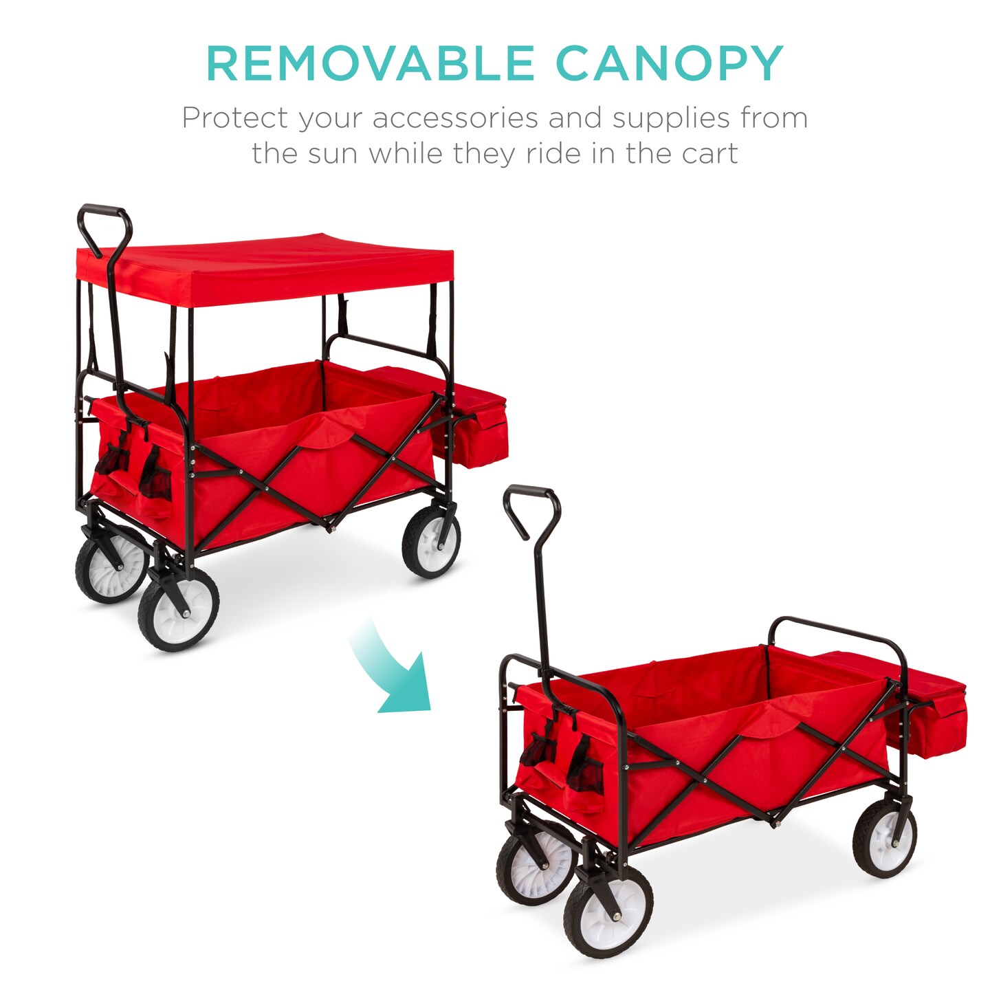 Best Choice Products Folding Utility Cargo Wagon Cart w/ Removable Canopy, Cup Holders