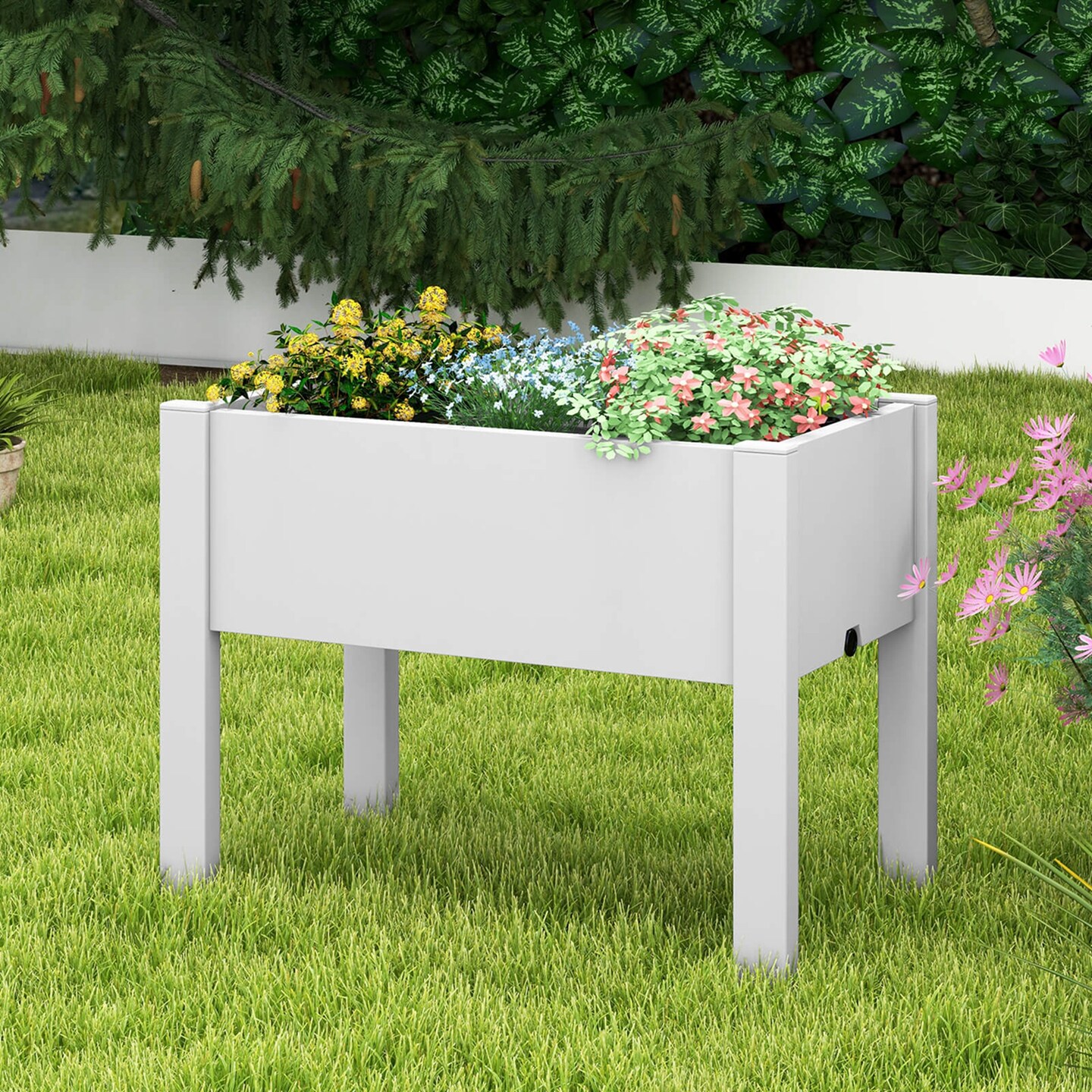 Costway Raised Garden Bed with Water Level Indicator Drainage Hole for Vegetables Outdoor Coffee/White