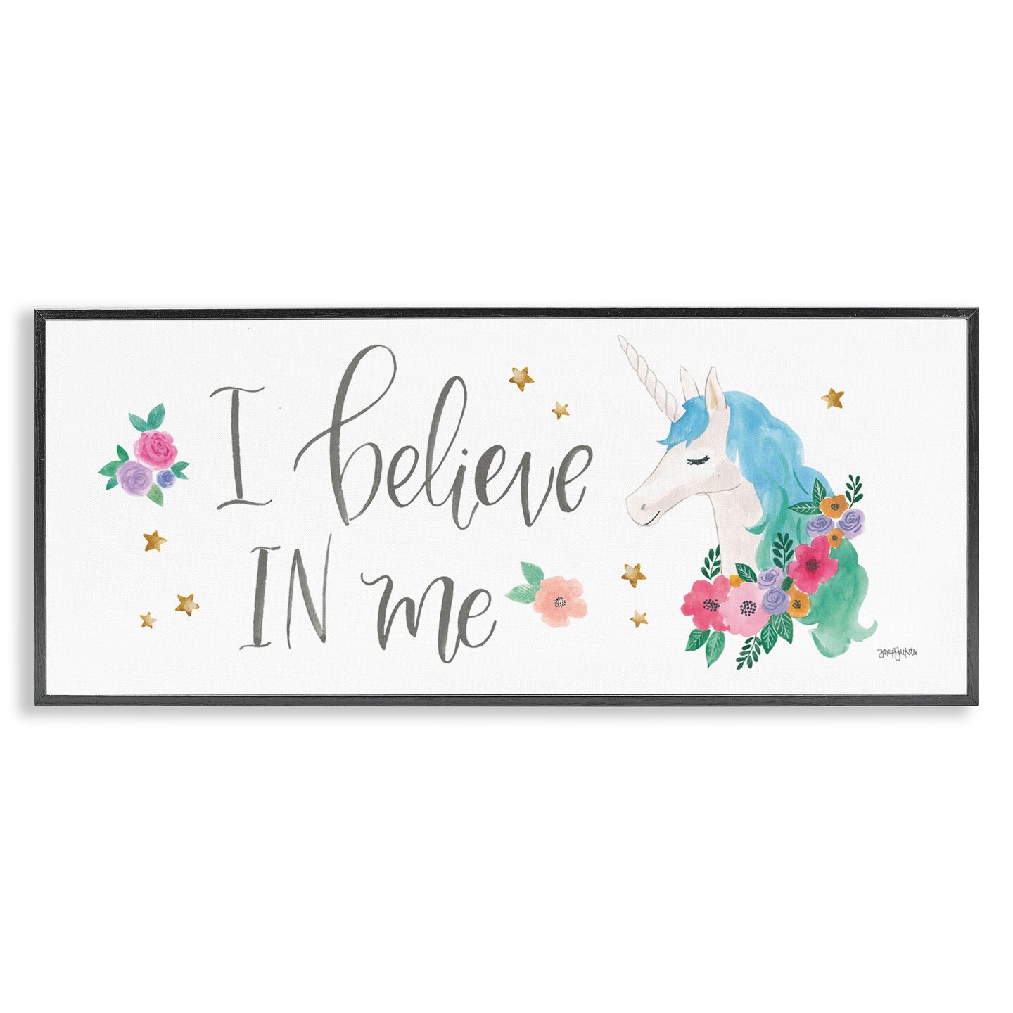 Stupell Industries Believe In Me Blue Unicorn Framed Giclee Art
