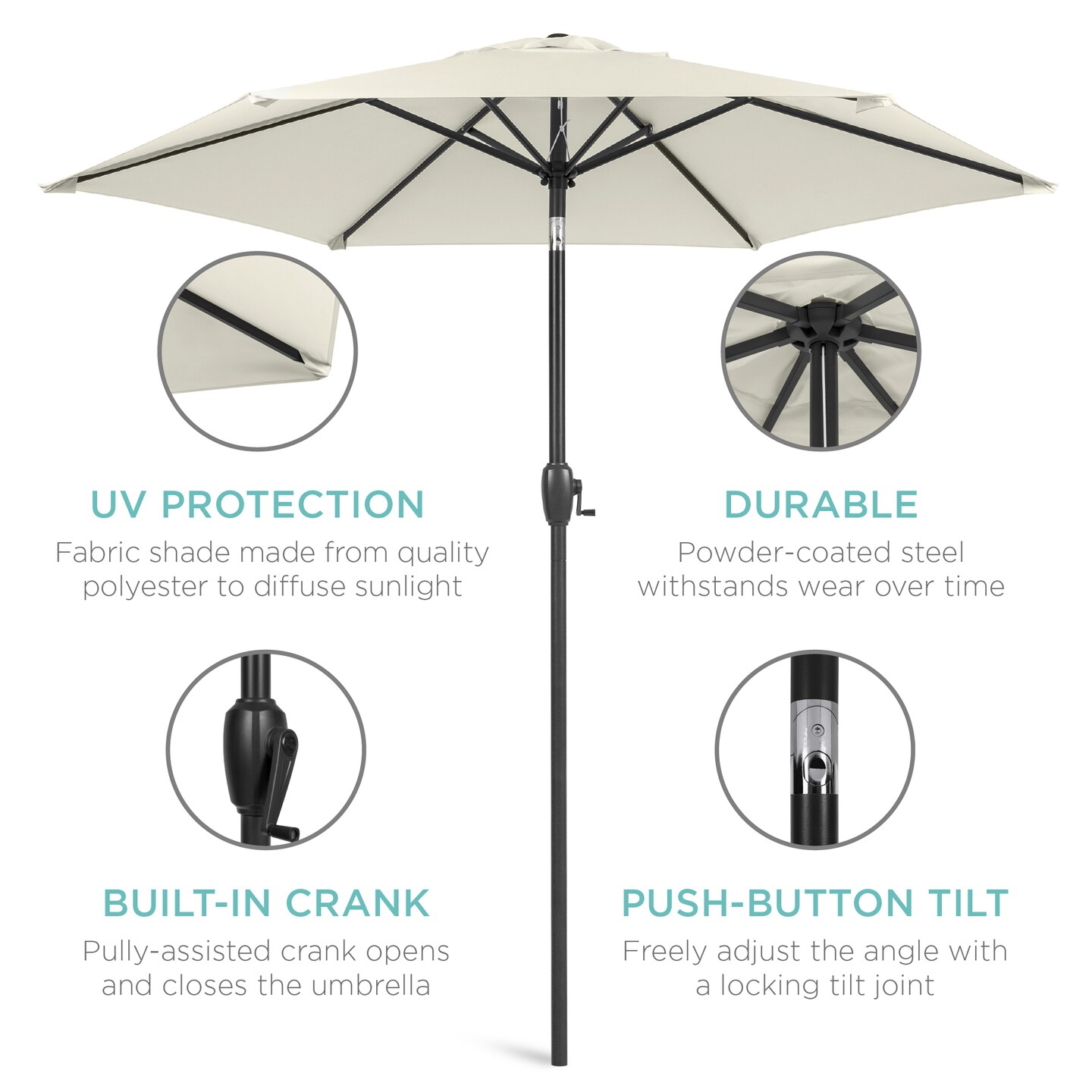 Best Choice Products 7.5ft Heavy-Duty Outdoor Market Patio Umbrella w/ Push Button Tilt, Easy Crank