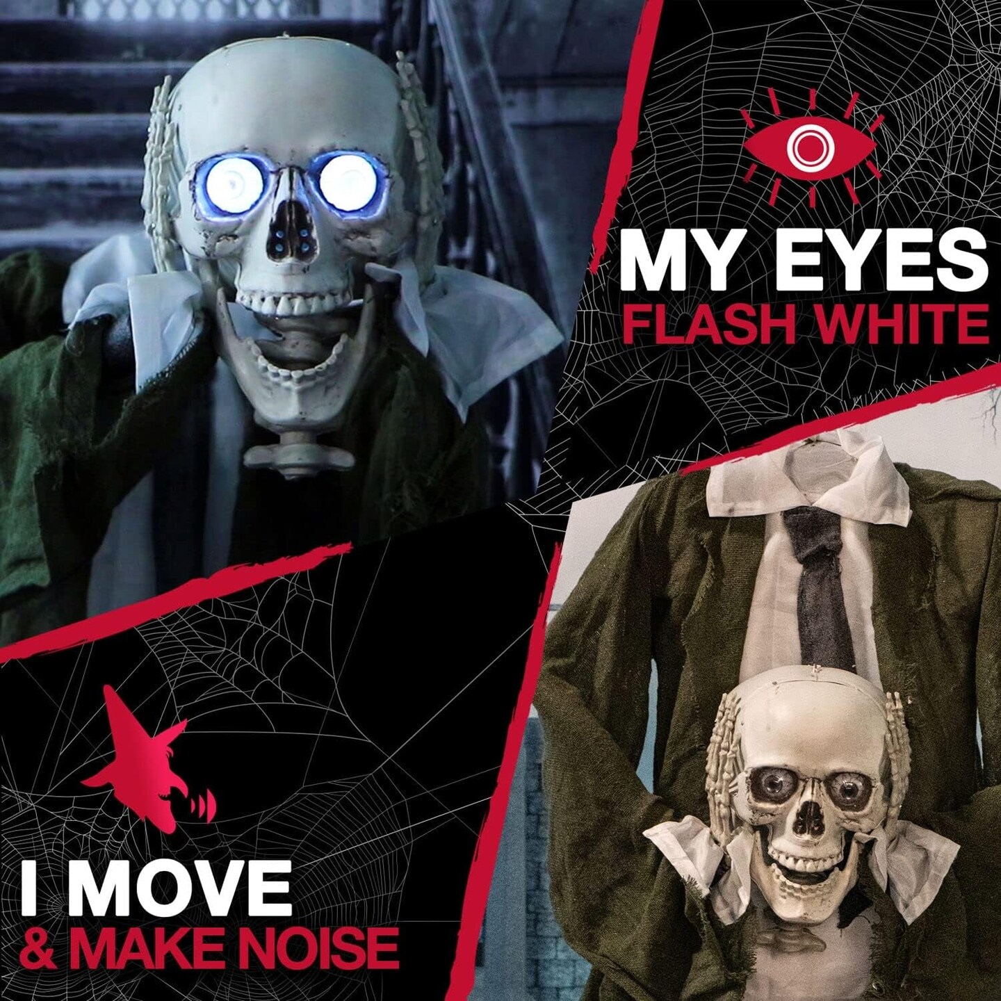 Life-Size Animatronic Scary Talking Headless Skeleton with Touch Activated Lights and Sound, Battery-Operated Indoor or Covered Outdoor Halloween Decoration