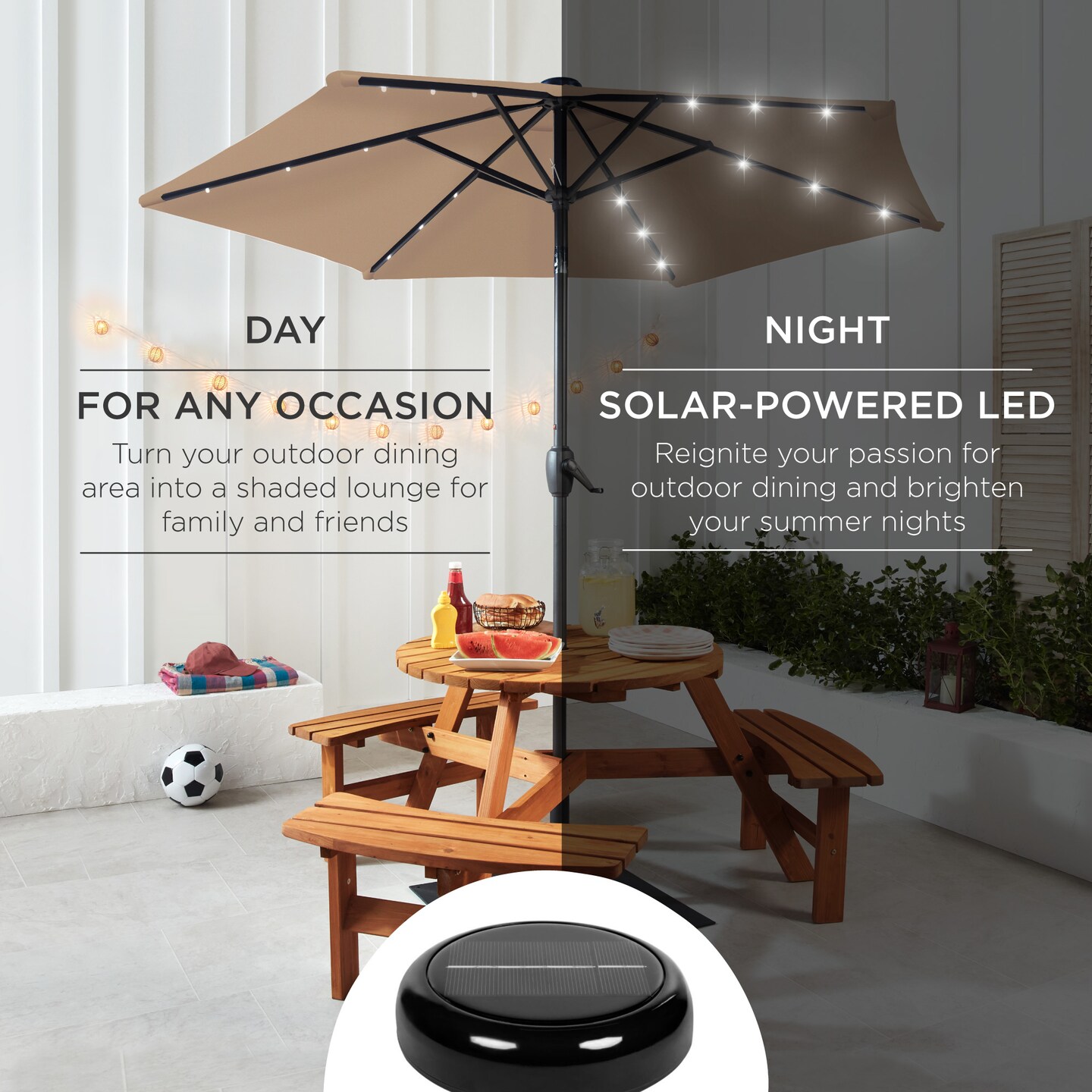 Best Choice Products 7.5ft Outdoor Solar Patio Umbrella for Deck, Pool w/ Tilt, Crank, LED Lights