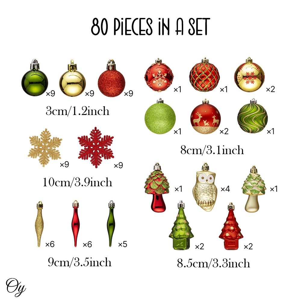 Super Large Enchanted Christmas Forest Ornament Bundle, Set of 80 Glittered Baubles, Snowflakes, Colored Icicles and Trees