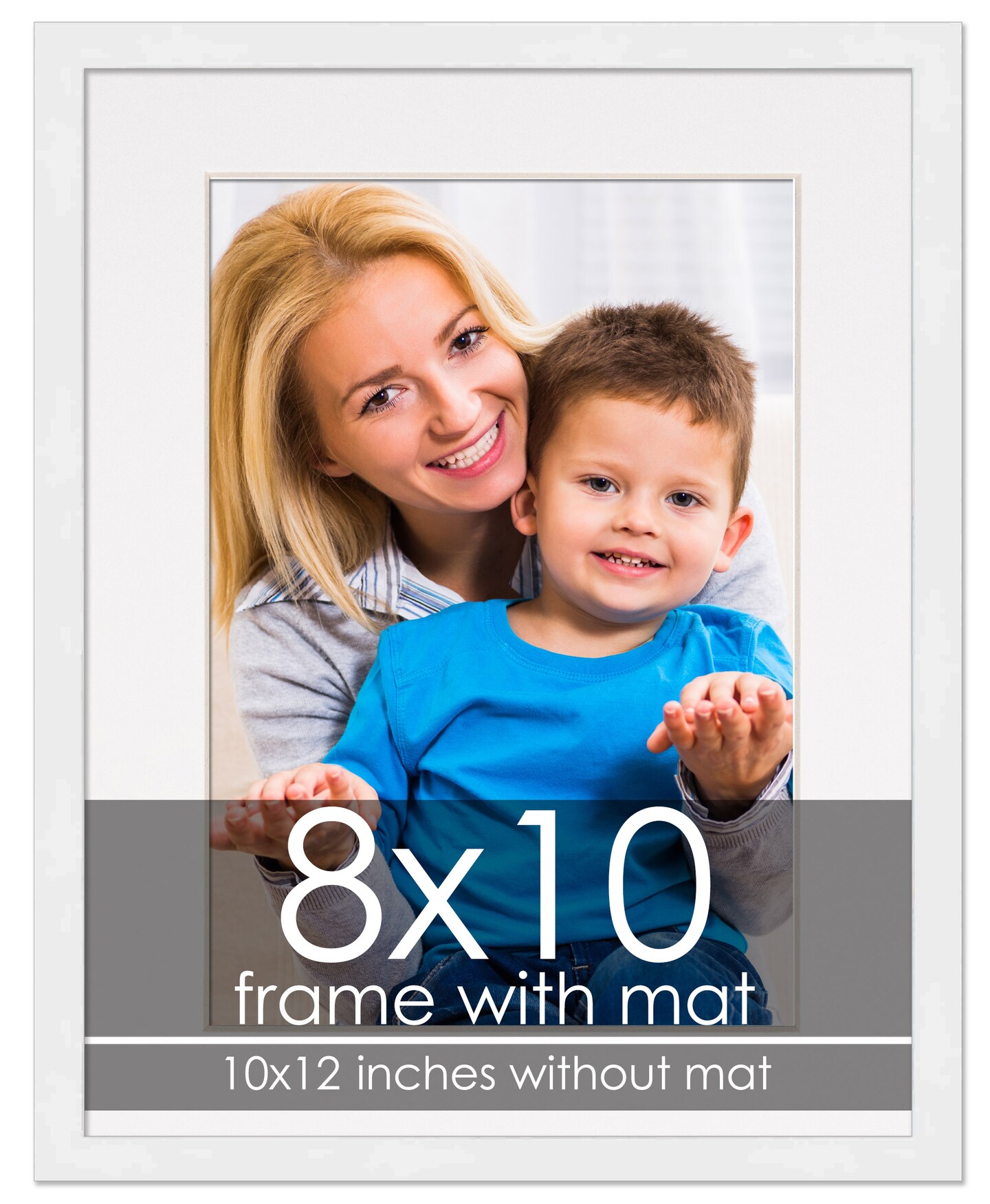Modern White Frame with White Photo Mat, UV Acrylic Front, Foam Board Backing, 60 Sizes Available