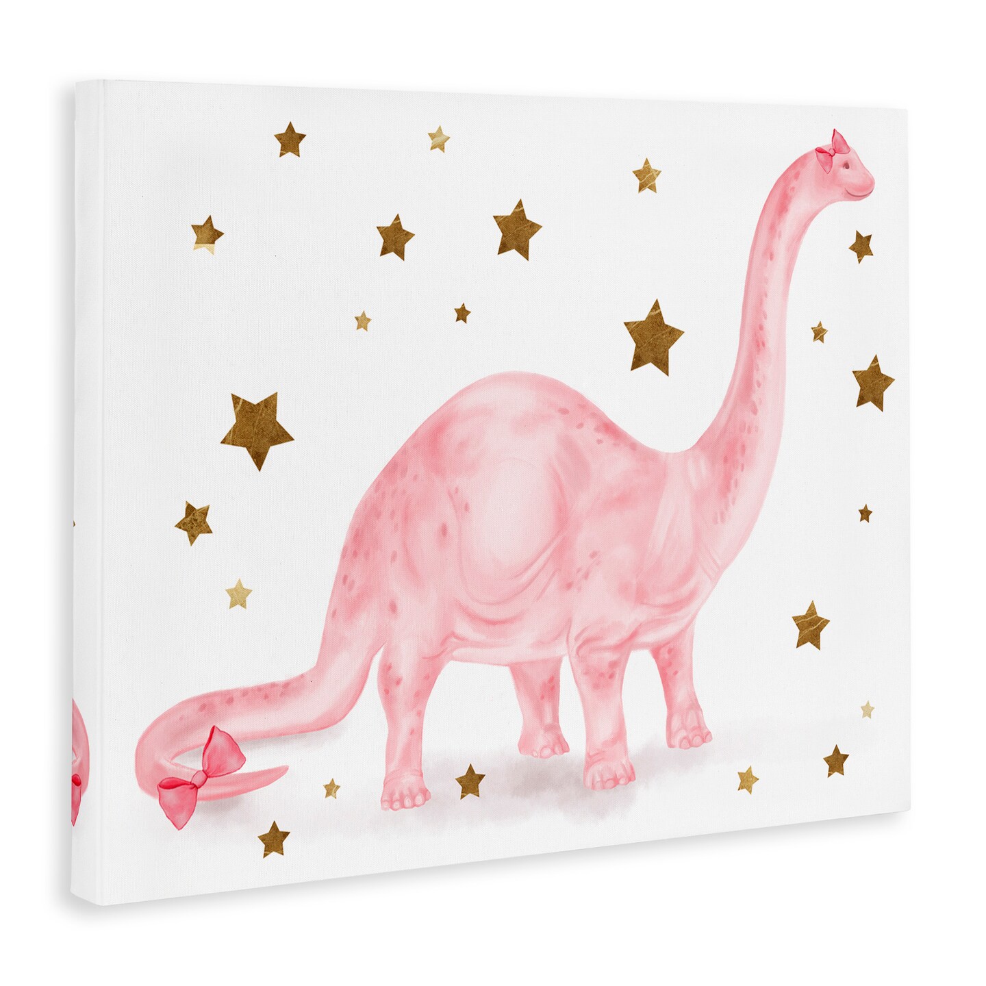 Stupell Industries Pink Dinosaur with Gold Stars Canvas Wall Art