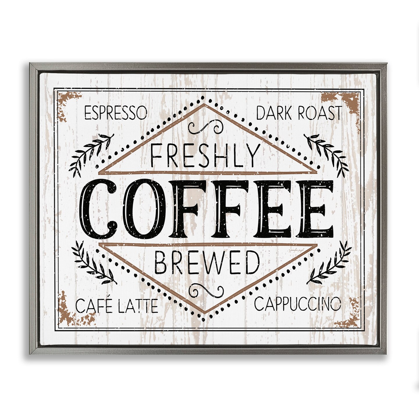 Stupell Industries Charming Fresh Brew Coffee Framed Floater Canvas Wall Art