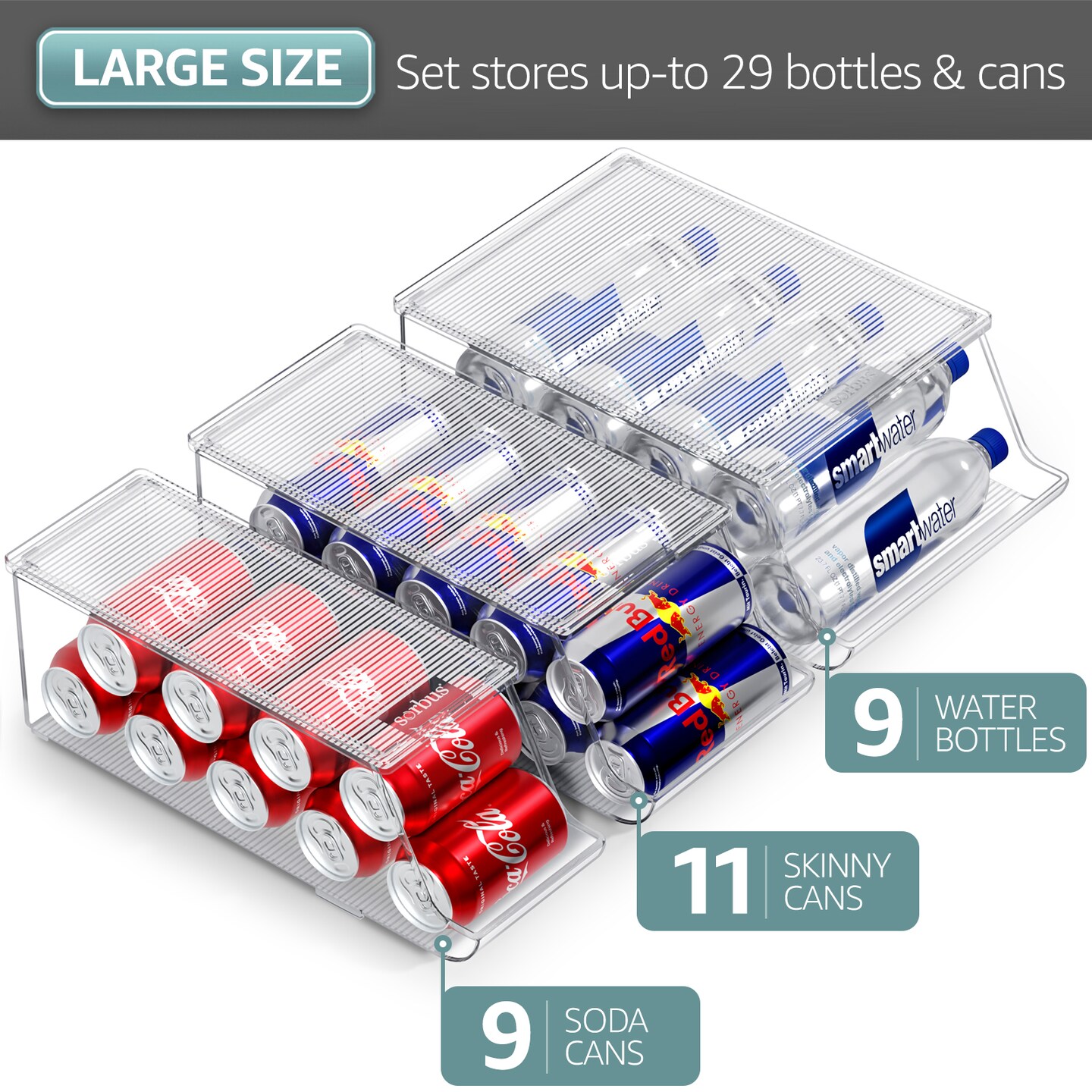 Sorbus Soda Can Organizer with Lids, 3 Variety Sizes: Standard Soda Cans Holder, Skinny Can Dispenser &#x26; Water Bottle Organizer