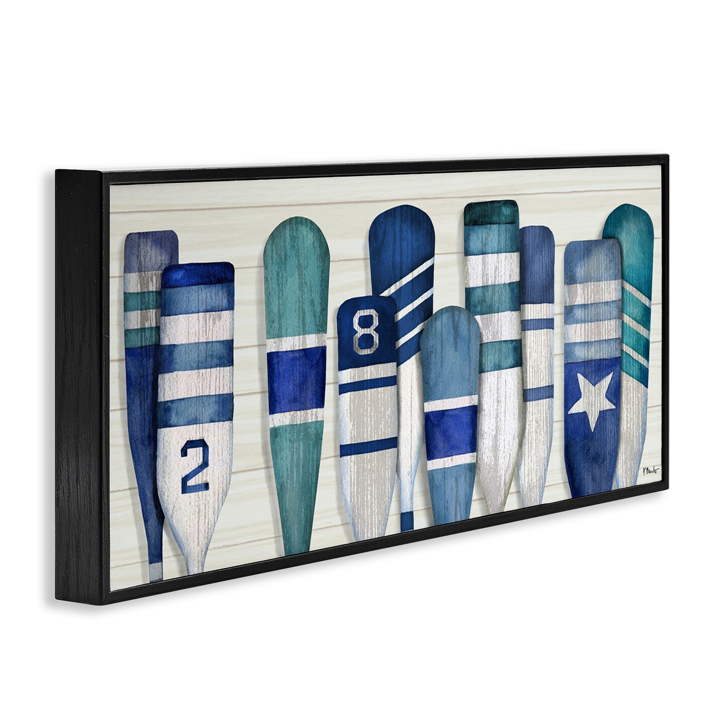 Stupell Industries Port Oars Nautical Blue Patterns Black Framed Giclee Art