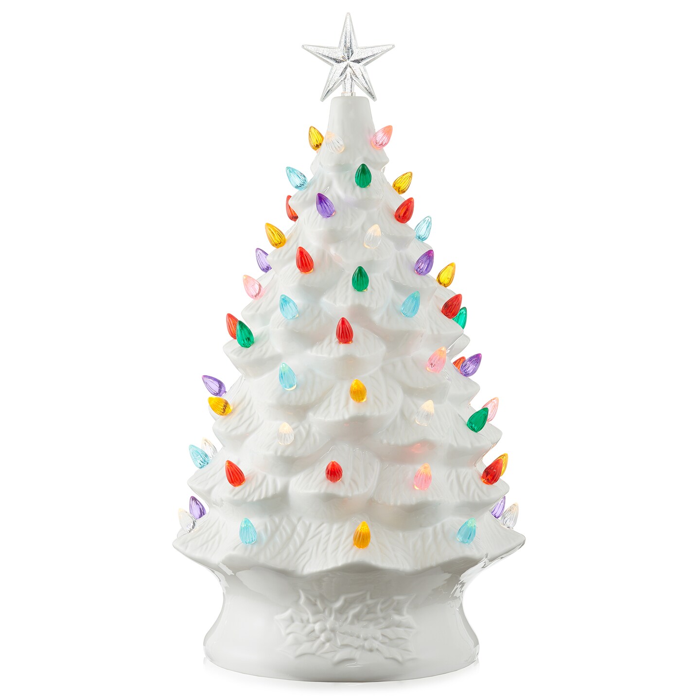 Casafield Hand Painted Ceramic Christmas Tree, 24-Inch Pre-Lit Tree with 148 Multi Color Lights and 2 Star Toppers