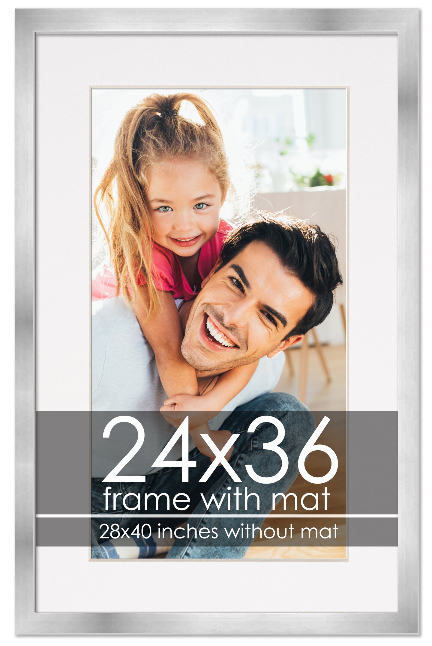 24x36 Frame with Mat - Silver 28x40 Frame Wood Made to Display Print or Poster Measuring 24 x 36 Inches with White Photo Mat