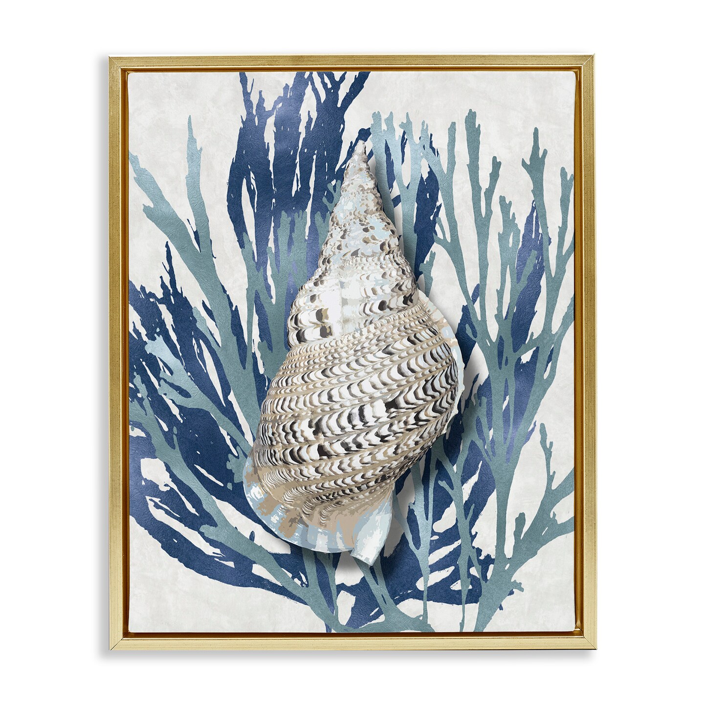 Stupell Industries Shell Coral Blue Beach Design Framed Floater Canvas Wall Art