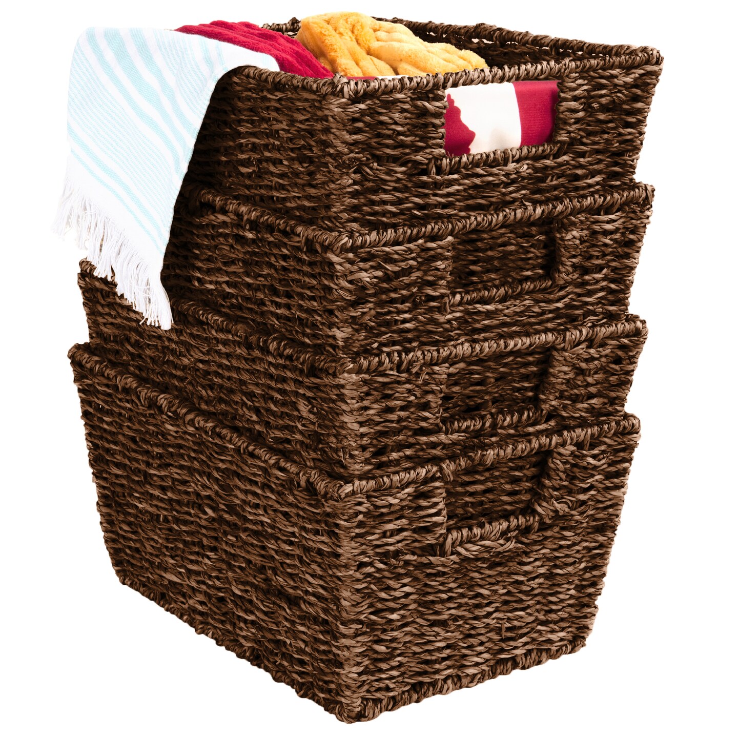 Best Choice Products Set of 4 Multipurpose Stackable Seagrass Storage Laundry Organizer Baskets w/ Handles