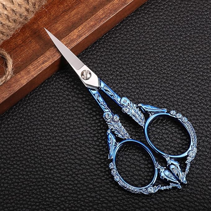 Scissors, Small Sharp Pointed Detail Shears for DIY Craft Needlework Yarn Sewing Cross Stitch Thread Cutting Handicraft Tool, 4.6 inches Blue Little Bird