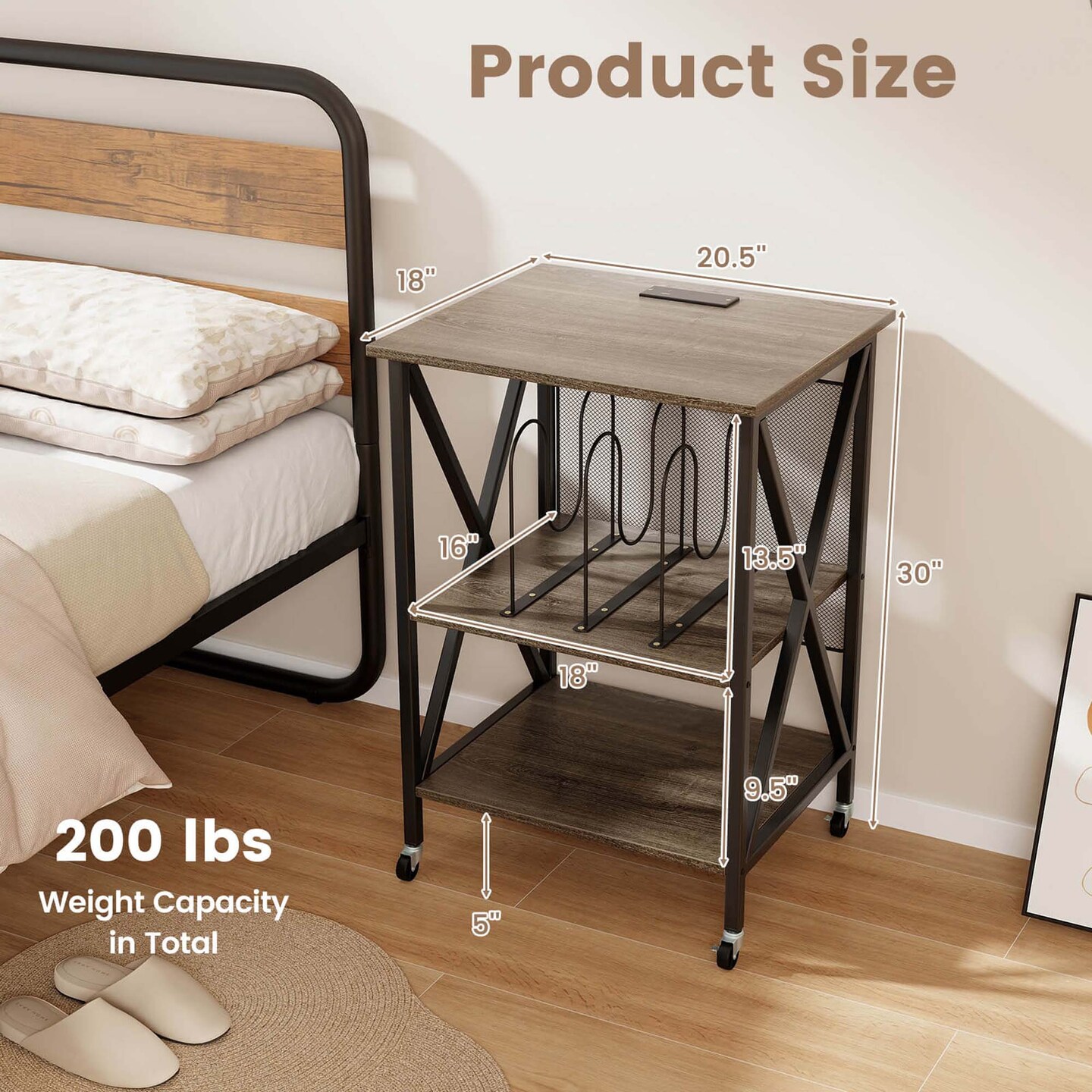 Costway Record Player Stand Vinyl Record Storage Table Holds Up to 120 Vinyl Records Grey/Coffee