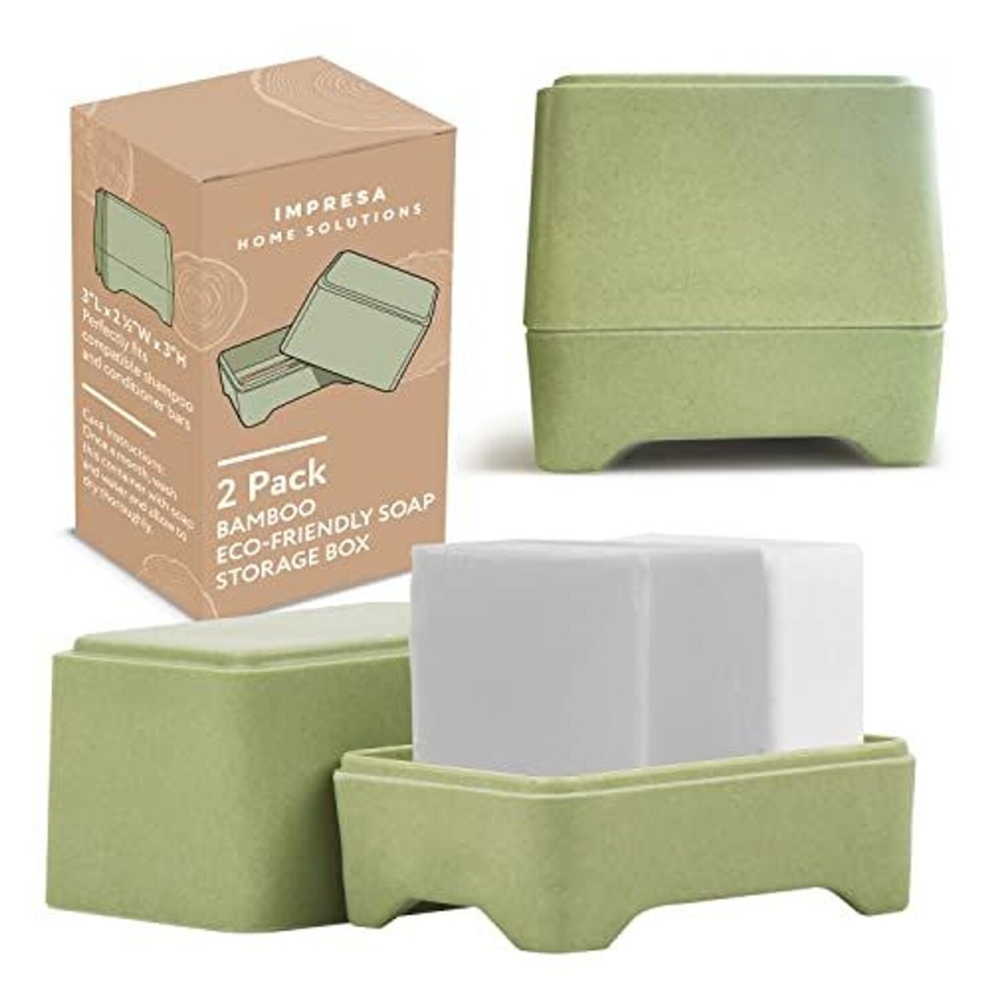 IMPRESA [2 Pack] Impresa Bamboo Soap Holder fits Ethique Shampoo &#x26; Conditioner Bars - Bar of Soap Holder for Shampoo &#x26; Conditioner Bars - Quick Drying Slatted Soap Dish - Compostable Sugarcane