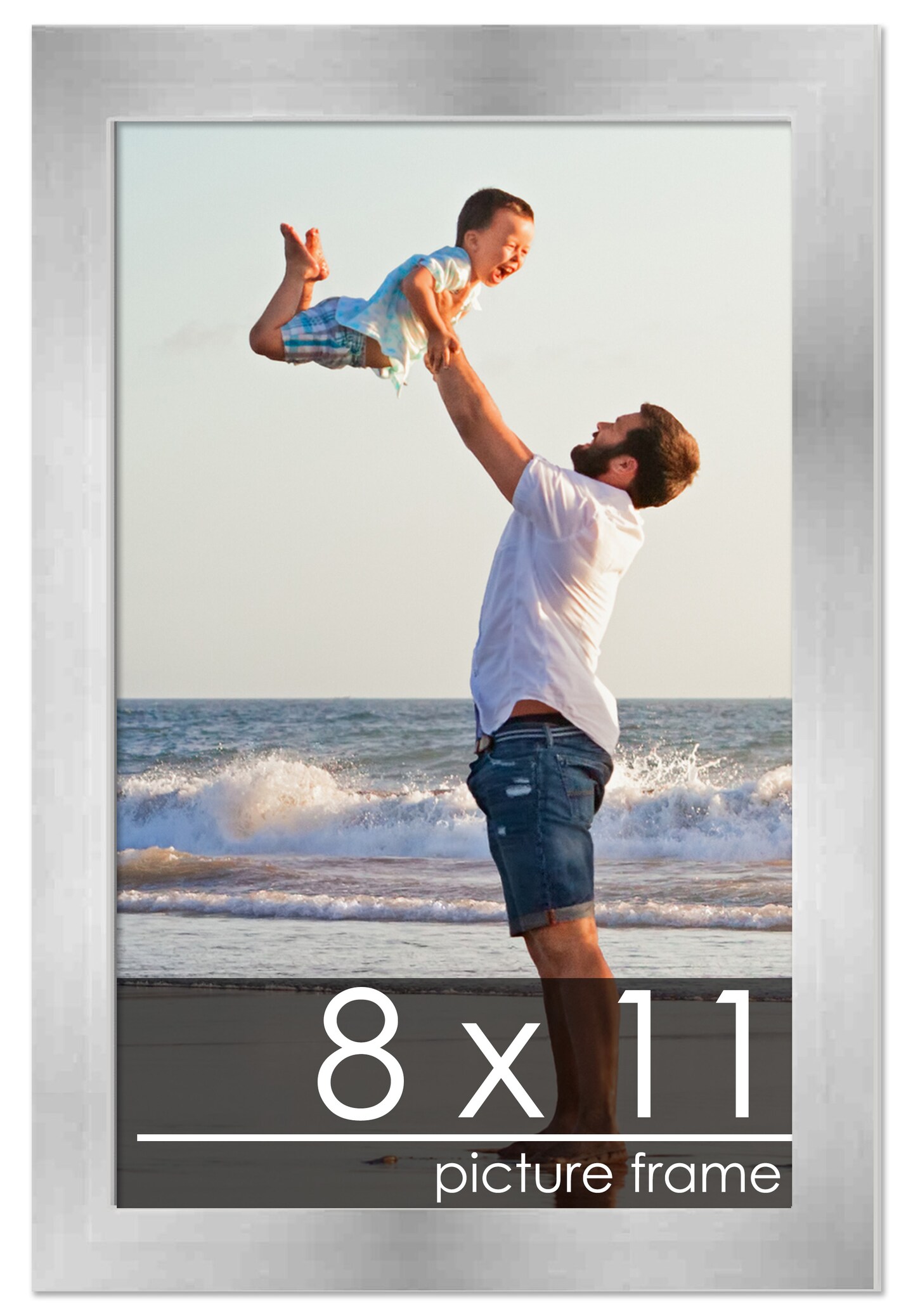 8x11 Silver Wood Picture Frame - UV Acrylic, Foam Board Backing, Hanging Hardware