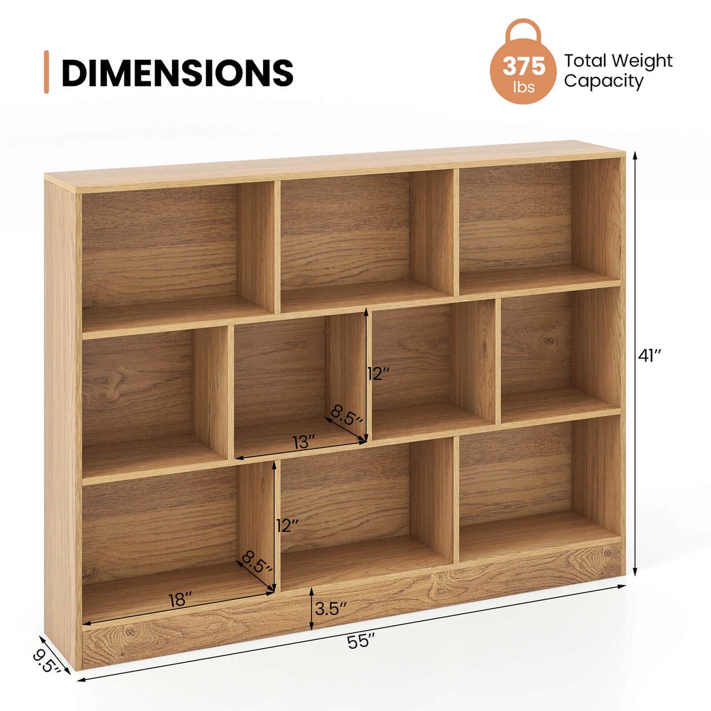 Costway 10-Cube Bookcase 41&#x22; Wooden Toy Storage Organizer for Kids Bookshelf White/Natural