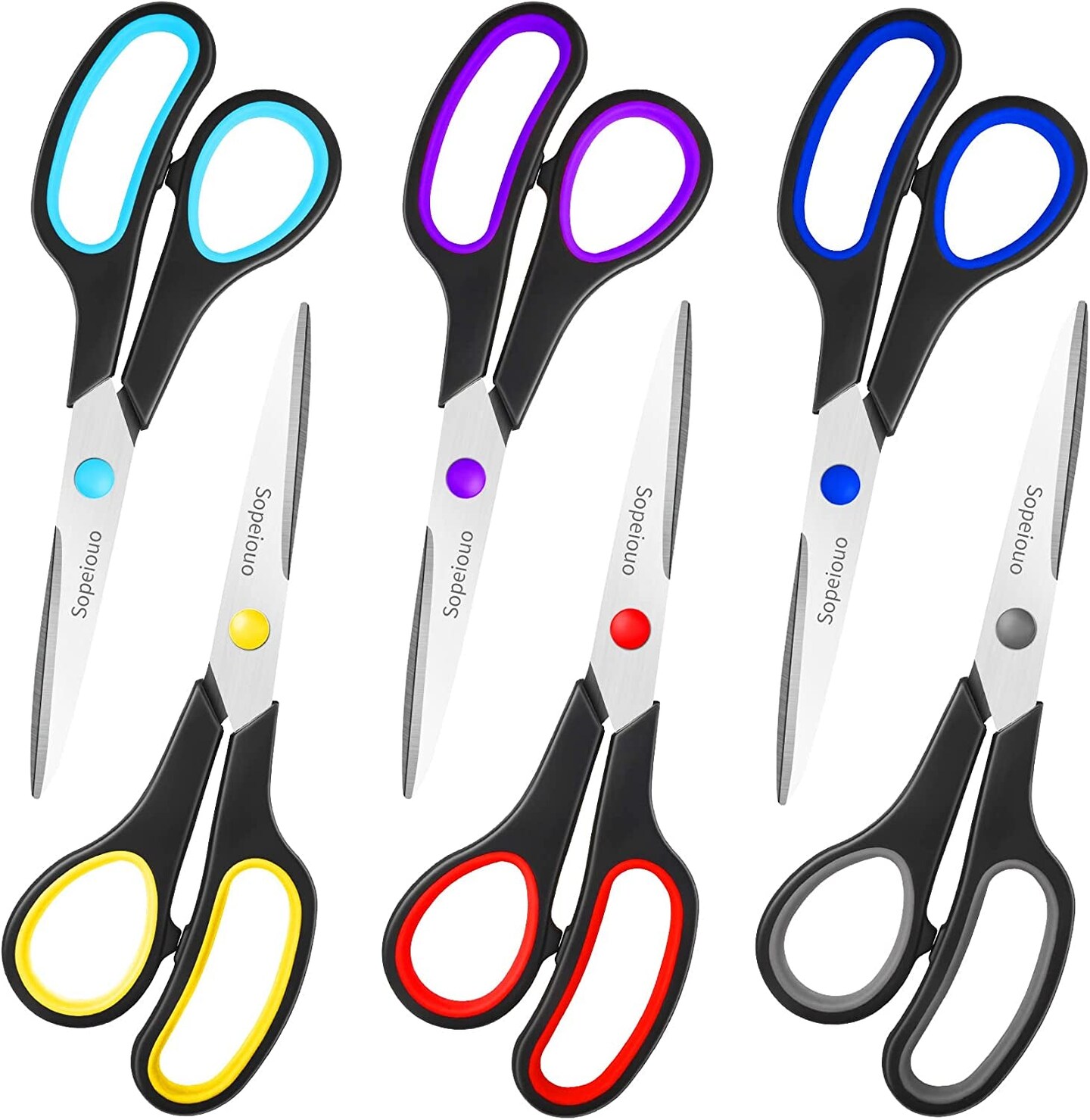 Scissors Set of 6-Pack, 8&#x22; Scissors All Purpose Comfort-Grip Handles Sharp Scissors for Office Home School Craft Sewing Fabric Supplies, High/Middle School Student Teacher Scissor, Right/Left Hand