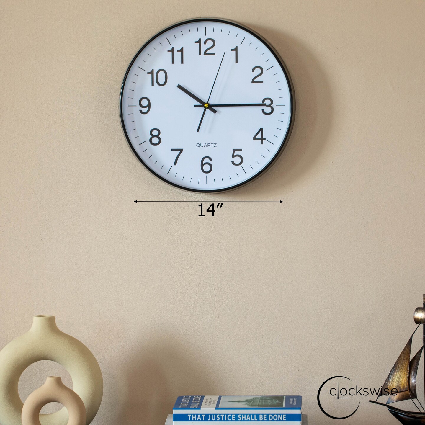 Clockswise Black Analog Clock &#x2013; Silent, Non-Ticking for Wall, Office Desk, Table and Shelf, Battery-Operated Perfect for Home Office, Farmhouse Kitchen Decor, Bathroom, School and Bedroom Decor