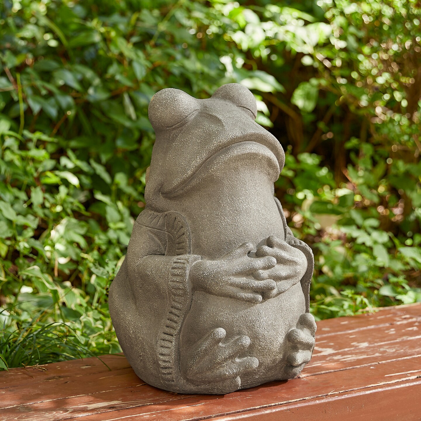 16.75&#x22;H MGO Faux Concrete Zen-Style Frog Garden Statue
