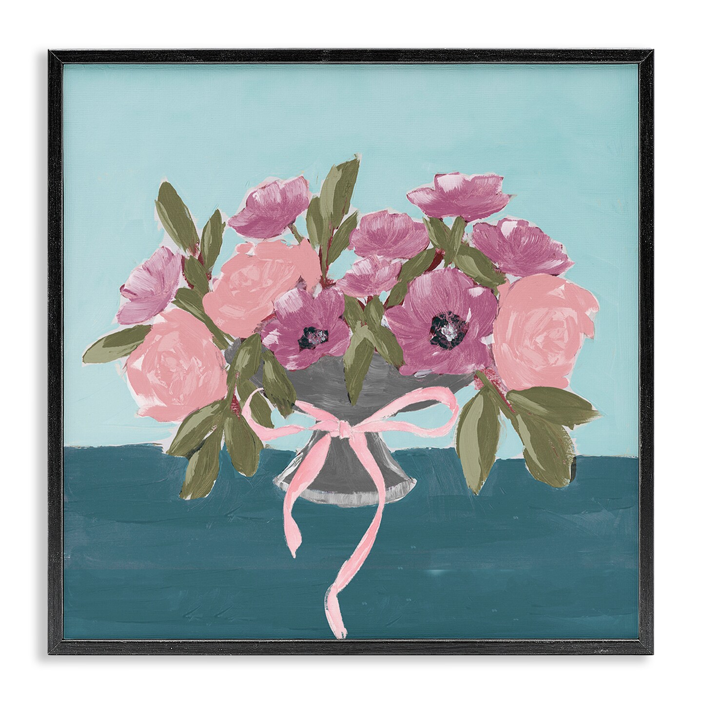 Stupell Industries Beautiful Flowers on Blue Framed Giclee Wall Art Design by Lucille Price