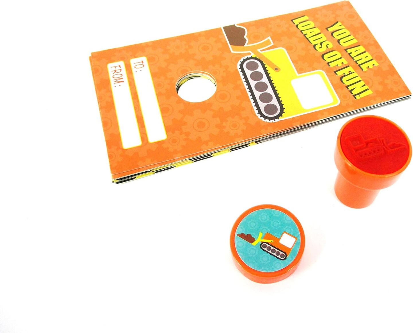 Tiny Mills 36 PACK Construction Valentine&#x27;s Day Cards with Construction Stampers for Valentine&#x27;s Day Classroom Exchange Party Favor Prizes